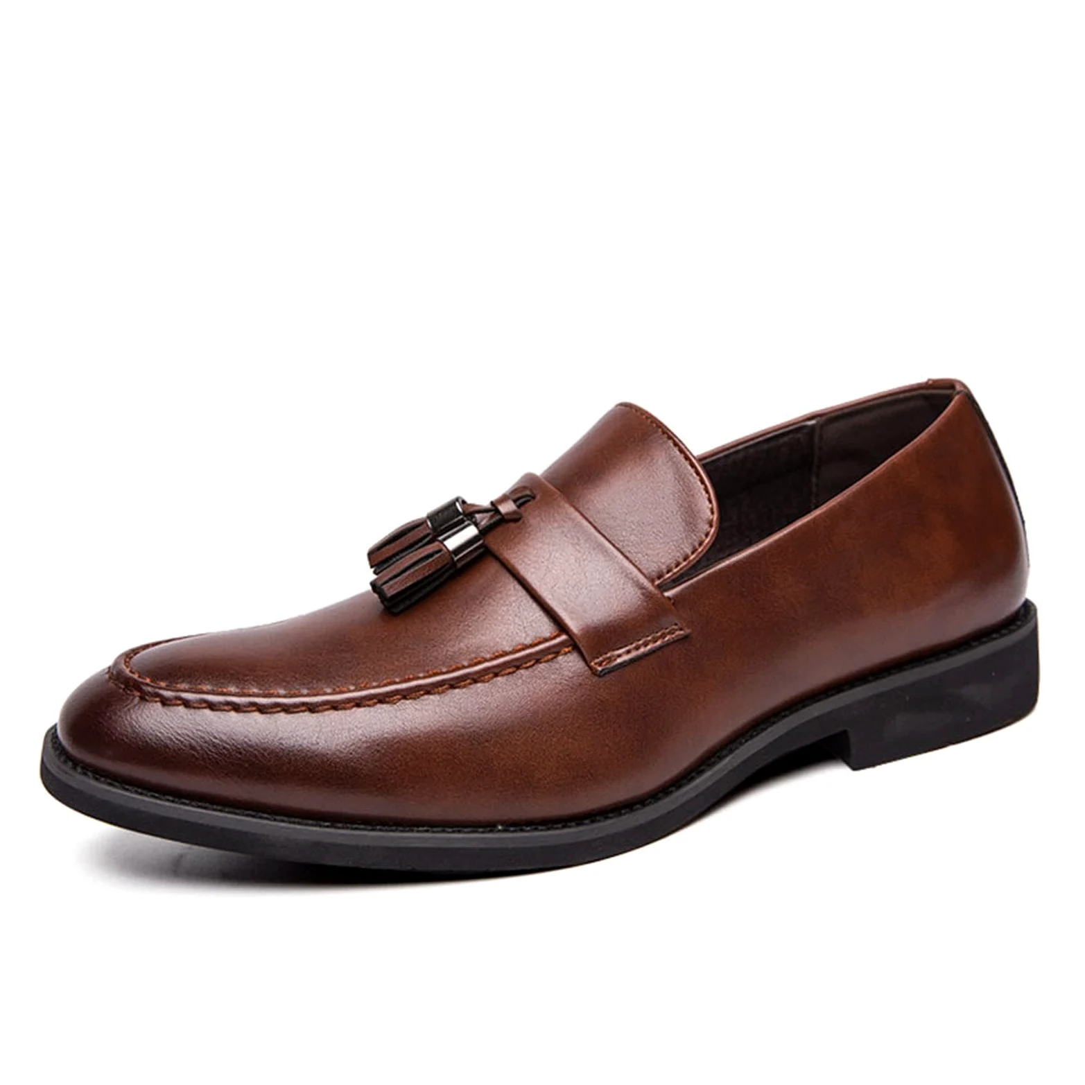 Mocasines Sin Cordones con Borlas De Cuero para Hombre Mocasines De Fumar Clásicos Penny Flats para Vestidos Informales De Negocios Fiesta De Graduación,Marrón,41 EU