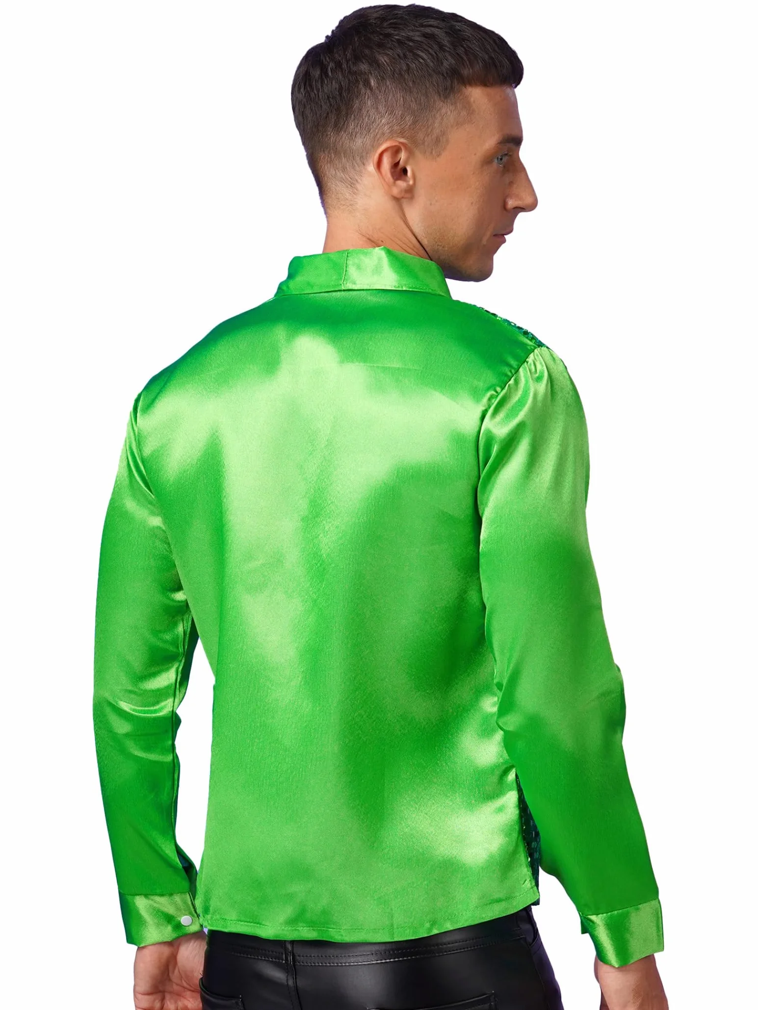 Camisa Hombre Brillante Manga Larga Disfraz Halloween Carnaval Traje Vintage Disco