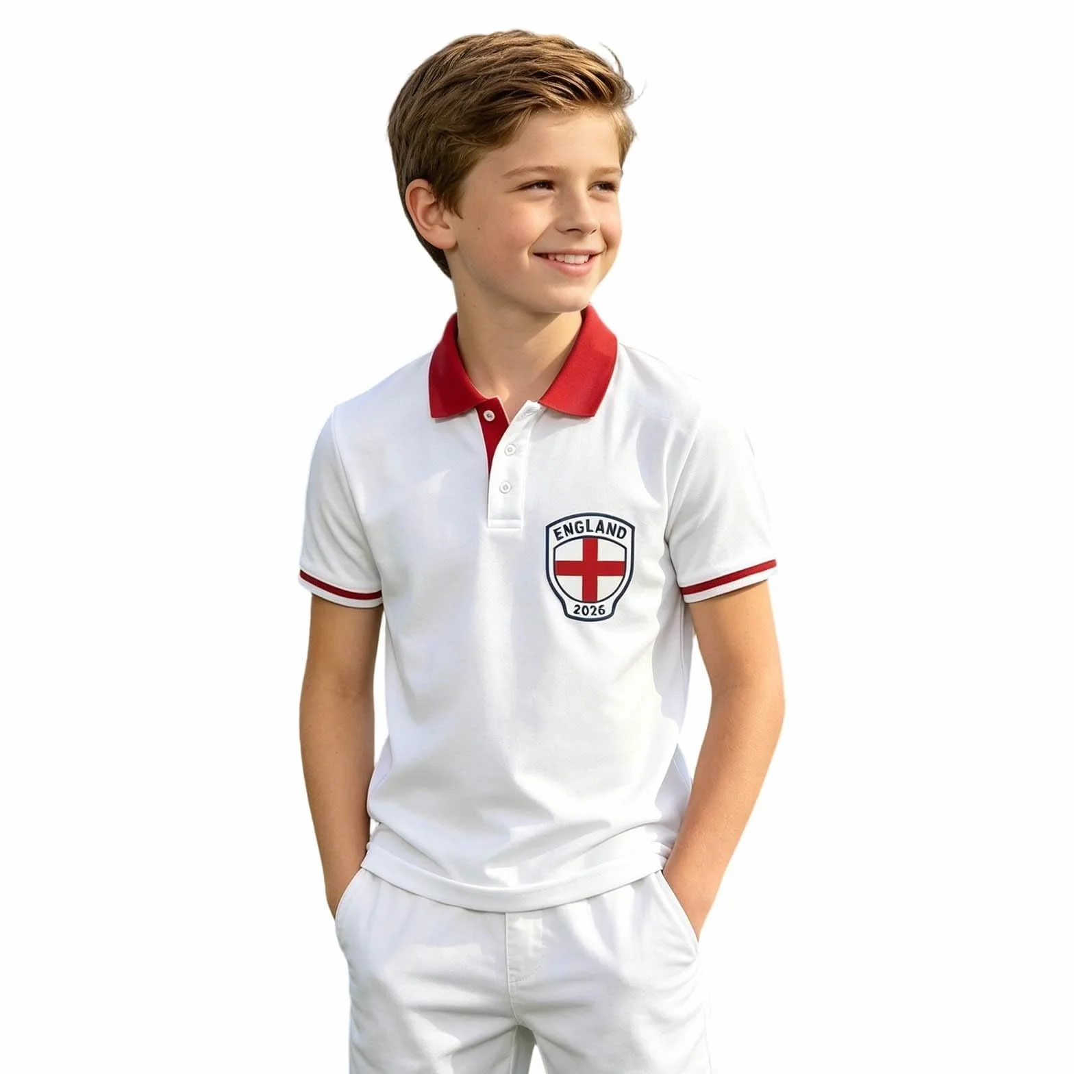 Camiseta Inglaterra fútbol niños manga corta cuello transpirable