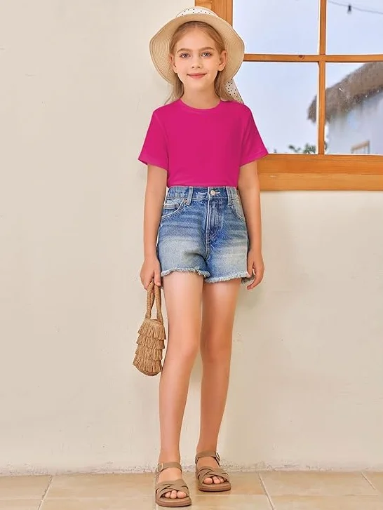 Haloumoning Camisetas de manga corta para niña, camisetas de verano, cuello redondo, informal, camisetas de gran tamaño