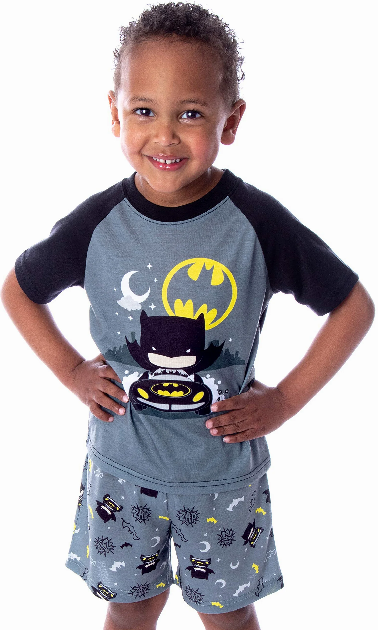 DC Comics - Pijama de Batman para niños pequeños y niñas, juego de pijama de superhéroe de 2 piezas