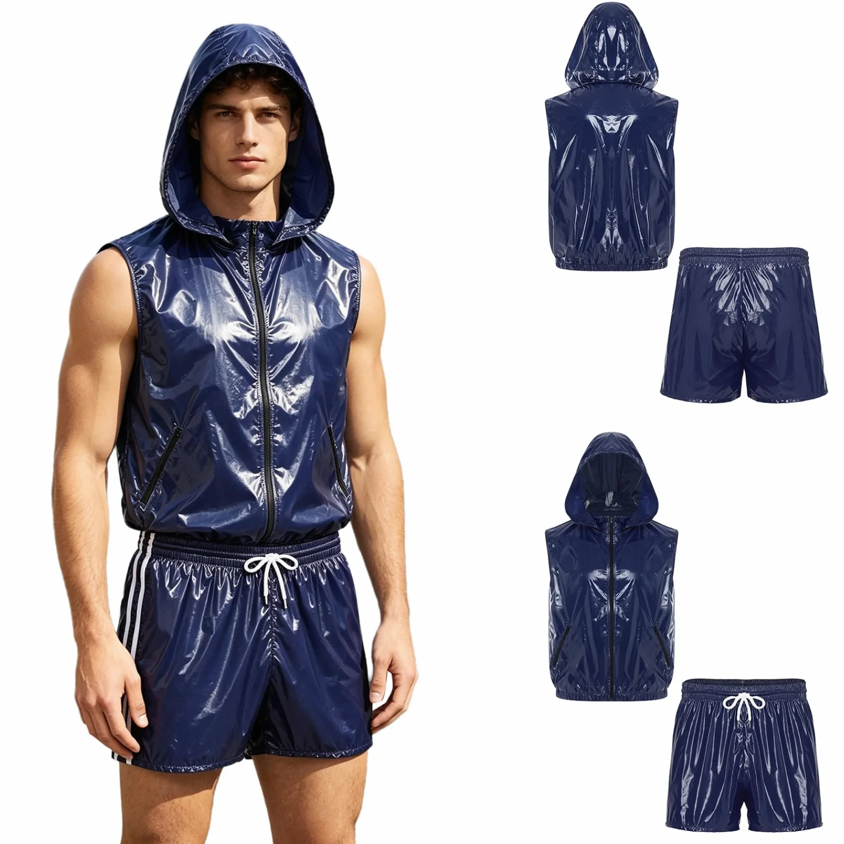 Sywiyi Hombre Streetwear Traje Deportivo Hombres Tracksuit Dos Piezas Top | Conjunto Trajes Actuación En Escena,Cintura Elástica,Abrigo Sin Mangas,Gimnasio,Golf,Ropa Casual,Ciclismo,Vacaciones