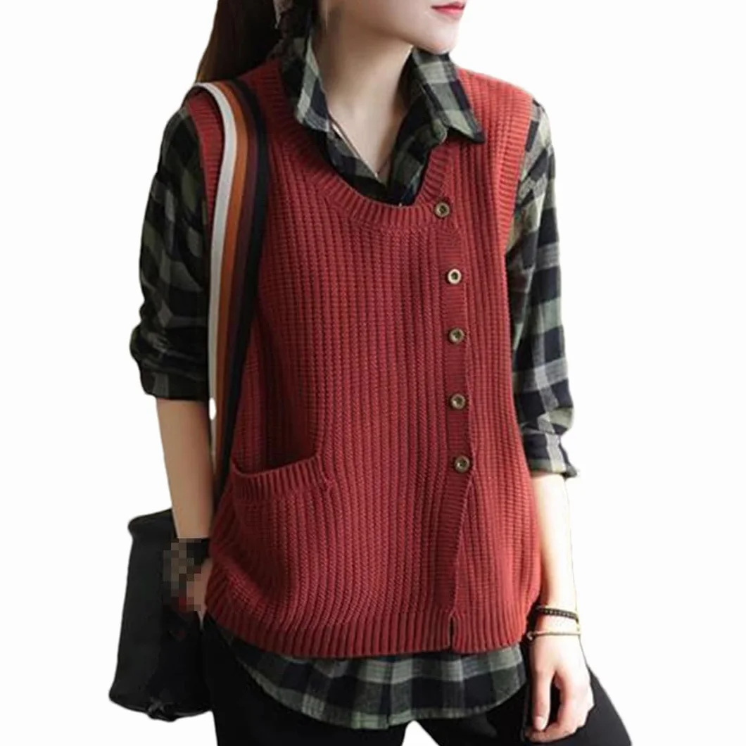 Cárdigan de Punto Sin Mangas con Cuello Redondo para Mujer, Chaleco Informal con Bolsillo