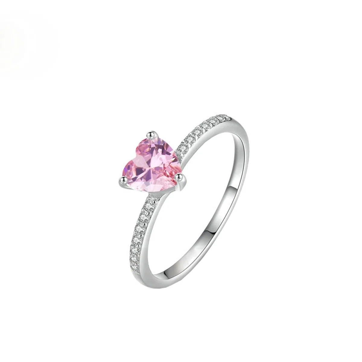 Anillo de mujer de platino, alianzas con forma de corazón de 1 ct, zafiro rosa fabricado en laboratorio, plata Pt950, talla 53 (16,9)