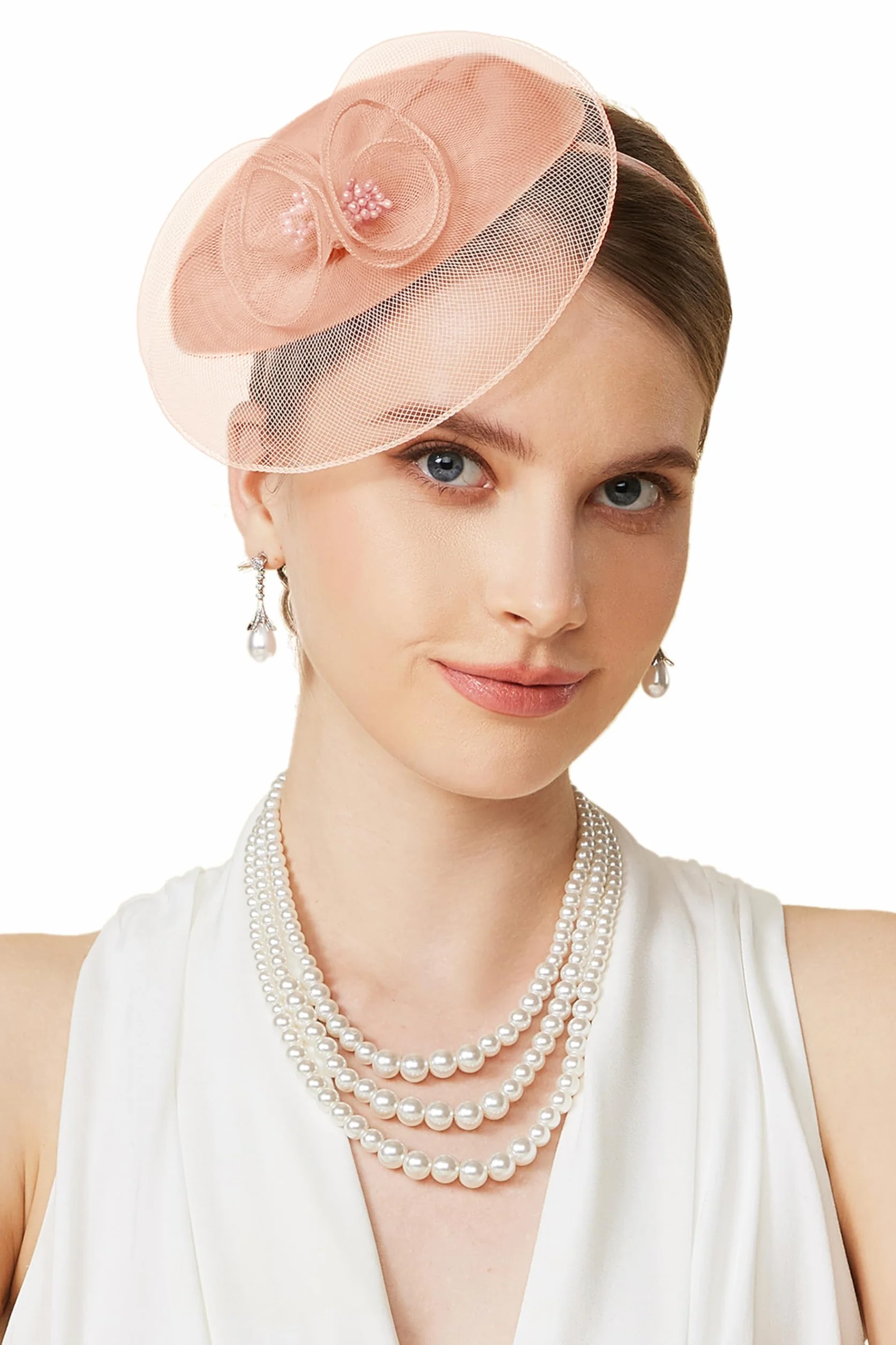 BABEYOND Tocado para mujer, elegante gorro con diadema de flores de malla y clip para el pelo para bodas, día de carrera de damas, fiesta de cóctel