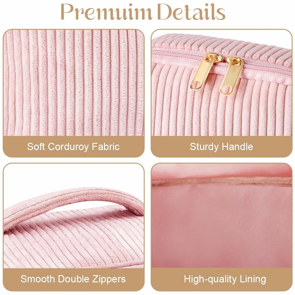 Aucuu Neceser Maquillaje, Bolsa de Maquillaje para Mujer, Bolsa de Cosméticos de Viaje, Bolsa de Aseo para Mujer, Pana Grande para Mujeres y Niña, para Hogar Vacaciones Viaje-Rosa