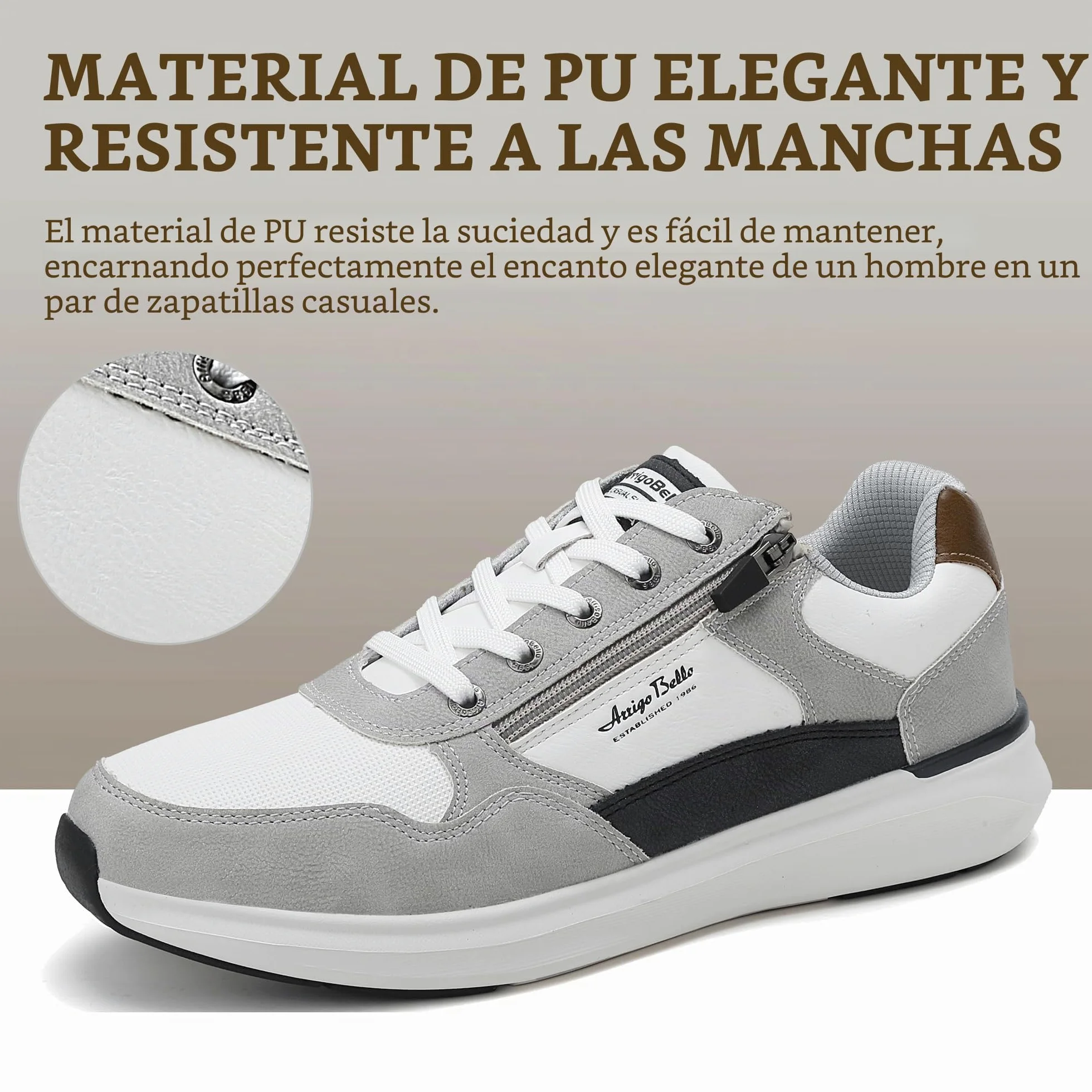 Zapatillas Hombre Zapatos Vestir Casual Sneakers Deportivas | Correr, Gimnasio, Trabajo, Senderismo, Con Cremallera, Transpirables, Antideslizante, Moda