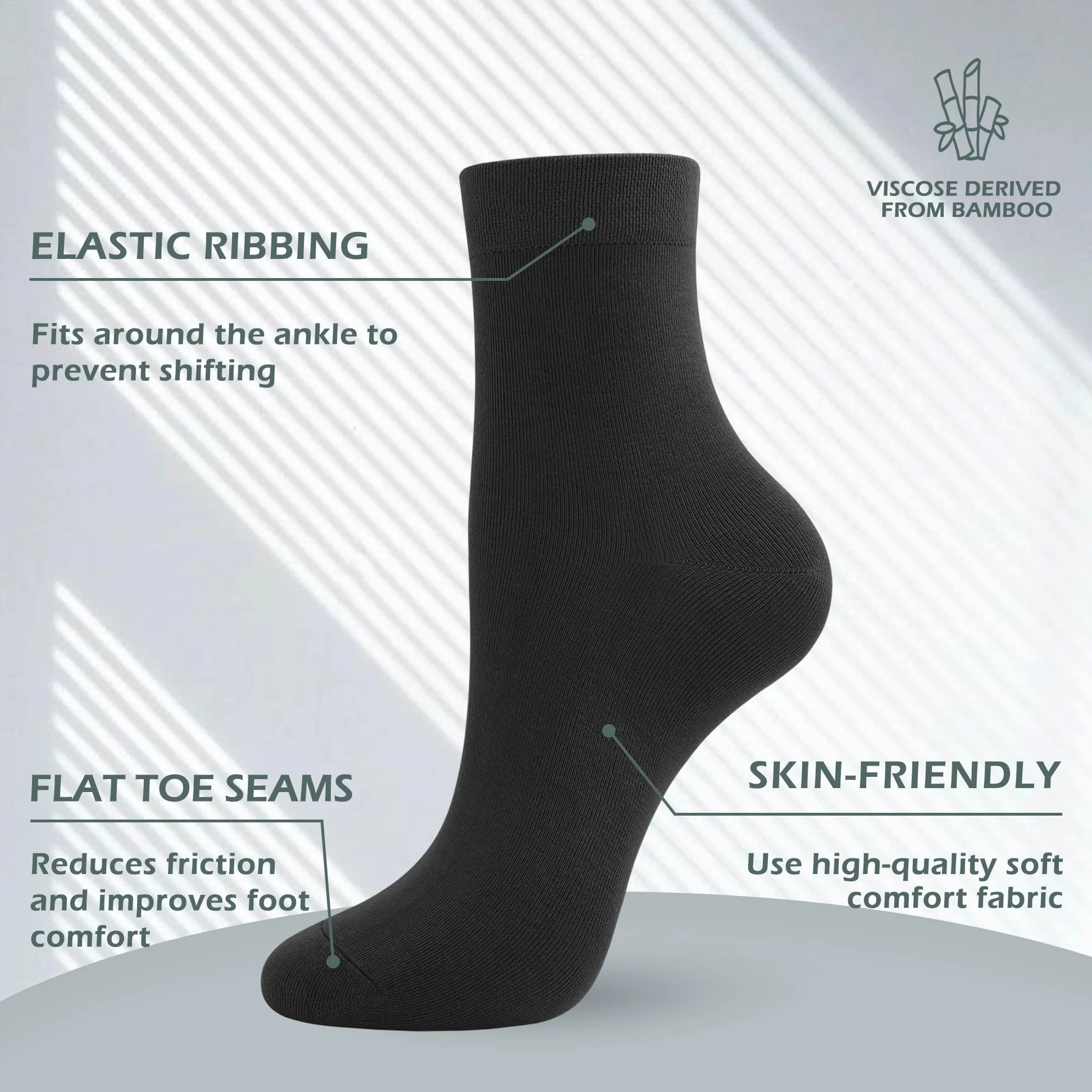 SERISIMPLE Calcetines casuales de mujer Calcetín fino de bambú Cuarto de tobillo Calcetín transpirable resistente a los olores 5 pares (negro, 35-38)