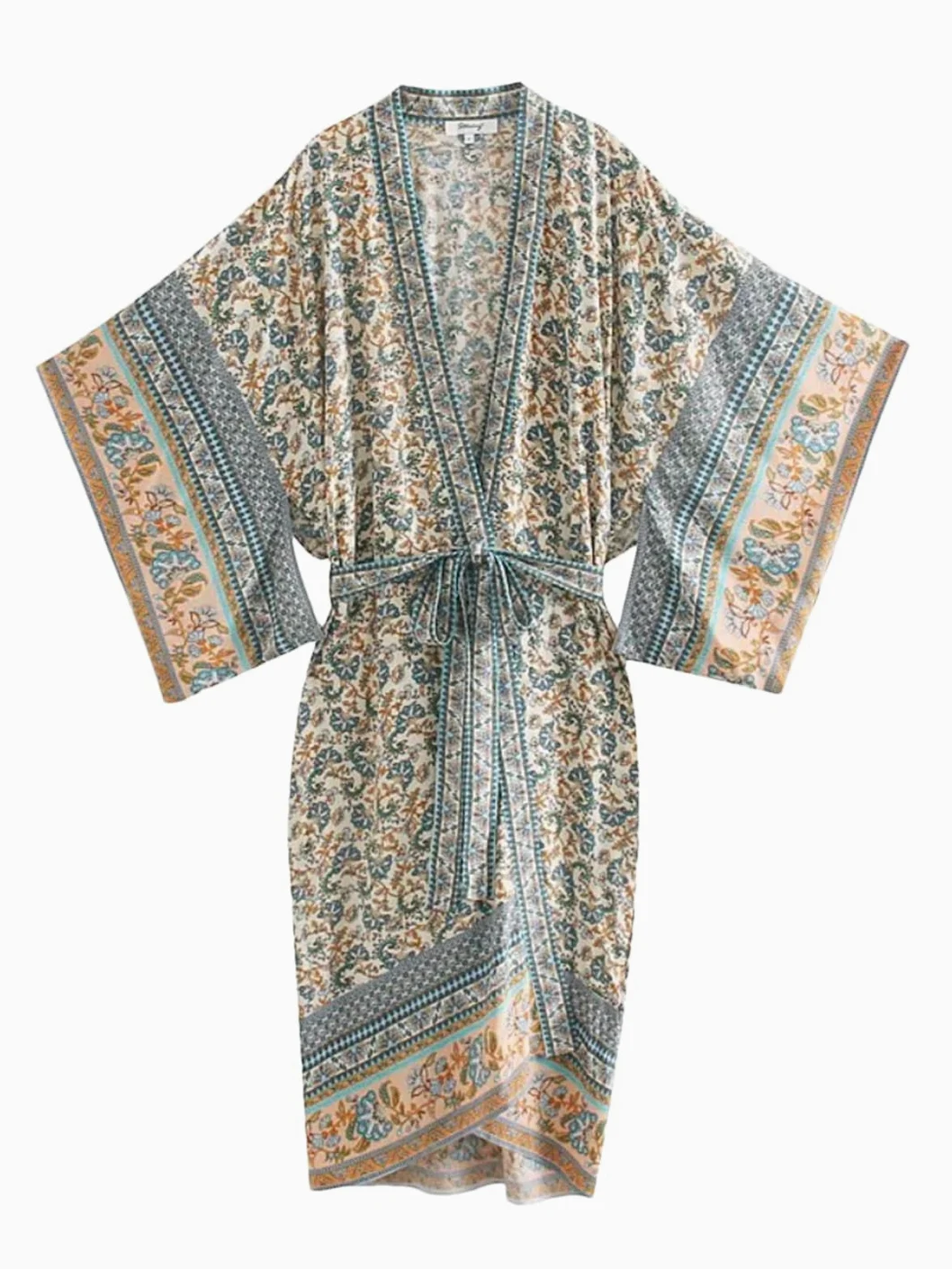 Disimlarl Kimono bohemio con estampado floral para mujer, manga murciélago, rayón, playa, cuello en V, fajas para bikini