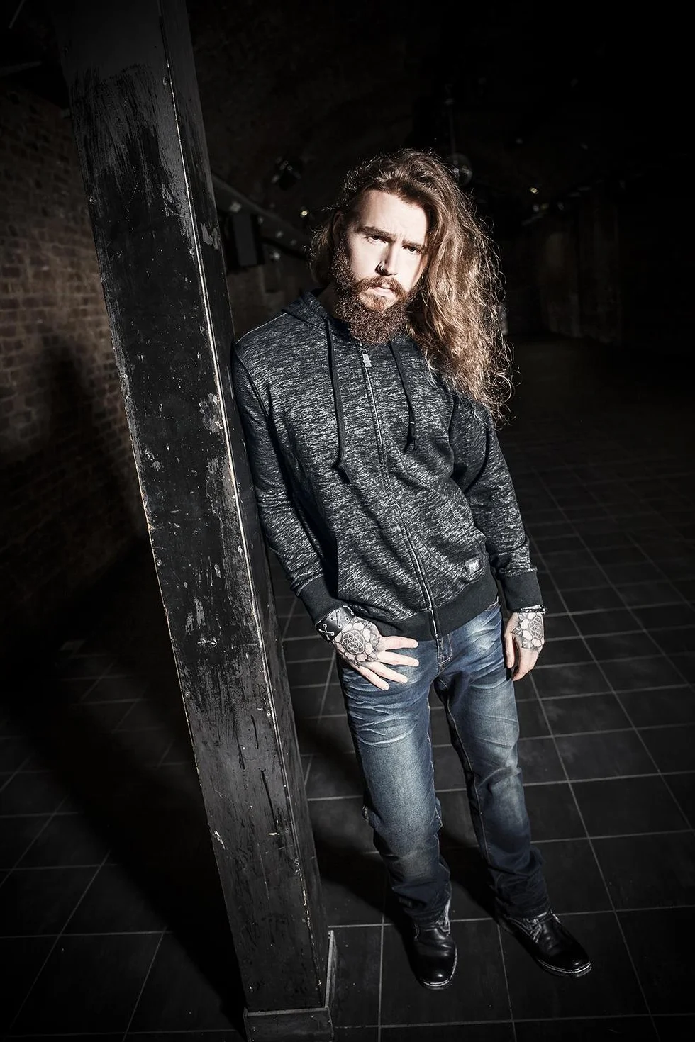 EMP Hombre Chaqueta Gris Oscuro con Capucha Black Premium