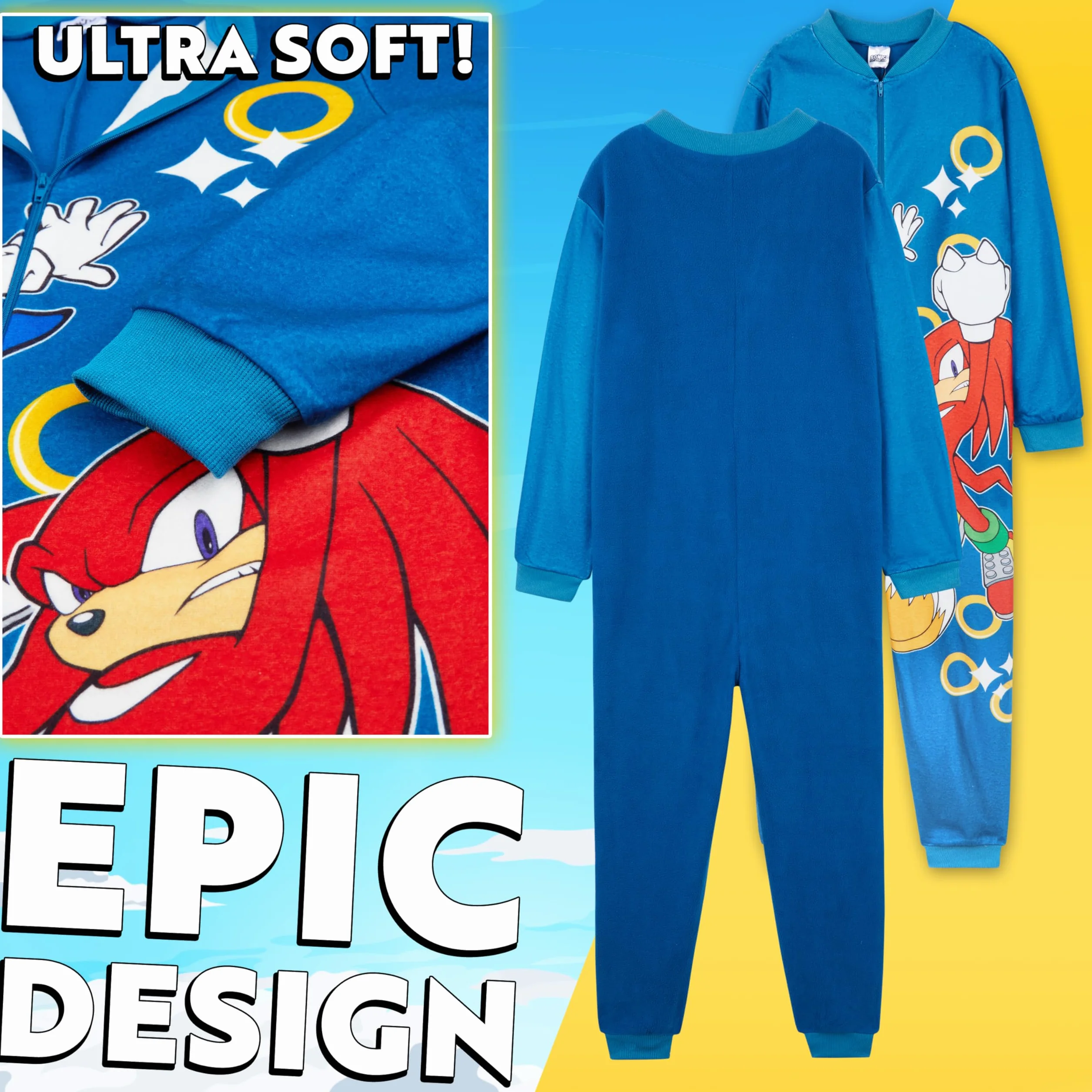 Sonic The Hedgehog Pijama Entero Niño con Capucha, Polar Ropa de Dormir