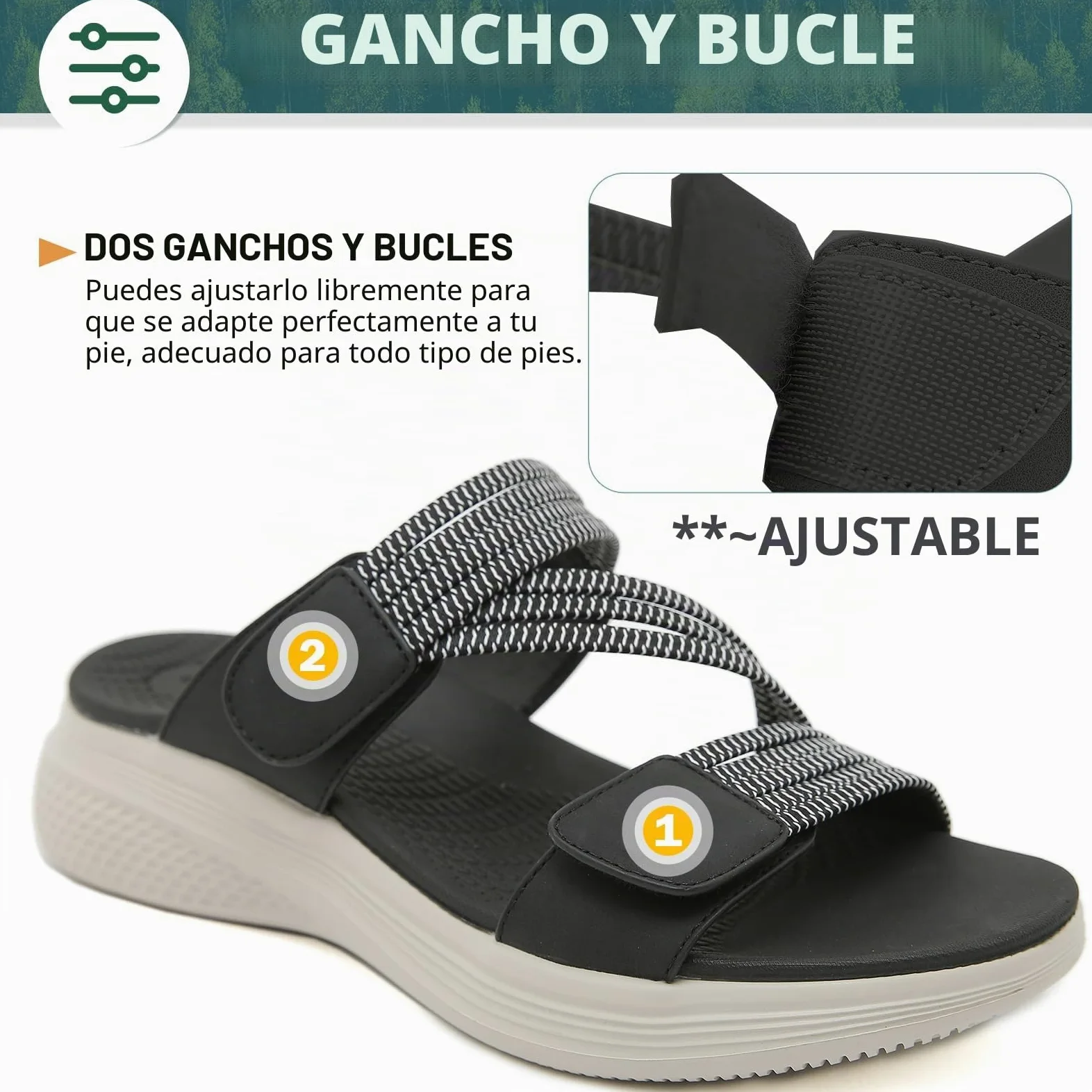 Sandalias Deportivas Mujer Verano Comodas Caminar Antideslizantes Ligera Ajustables Zapatillas Negro 42