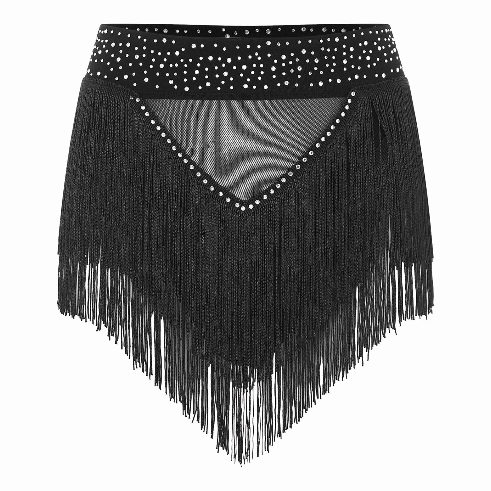 Pantalones cortos brillantes de mujer con borlas para tango latino y danza del vientre