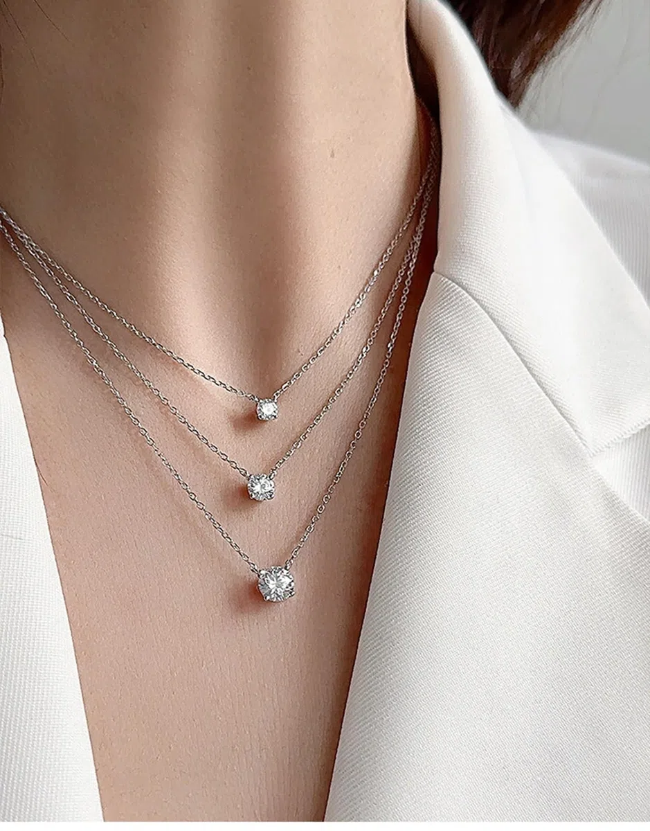 Wycian Collares de moissanita para mujer, collar con colgante para mujer, 4 puntas, 4 mm, 5 mm, 6,5 mm, solitario de 0,3 quilates, moissanita de 9 quilates, 14 quilates, oro blanco de 18 quilates, 45