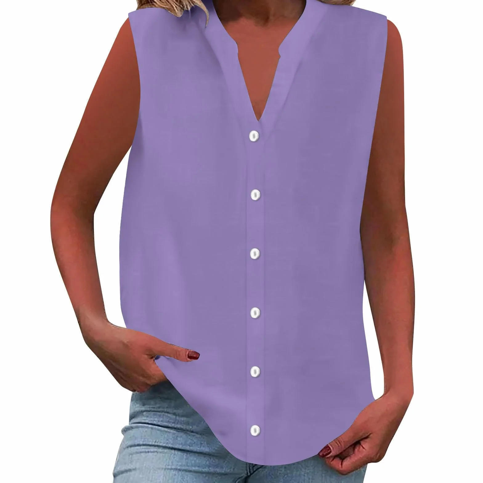 Camisa sin Manga Mujer Algodón Lino Verano Camisetas de Tirantes Blusa Moda Color sólido Casual Chaleco Ligero Transpirable Tank Tops Cuello en V Botones Fiesta Playa Camisa Suelto tee 2025