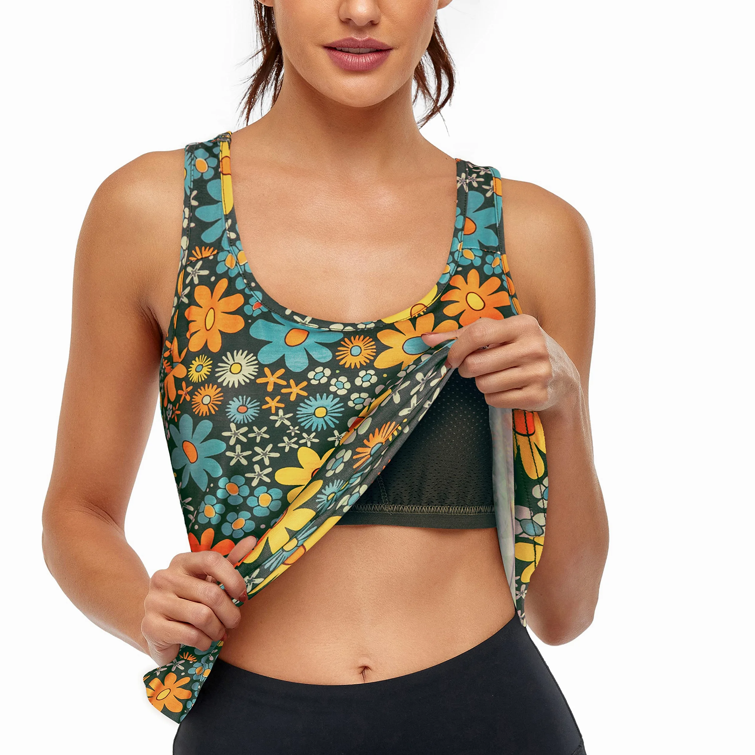 Cestyle Camiseta sin mangas para mujer con brasier integrado, espalda cruzada, yoga, entrenamiento, deportes, ropa deportiva