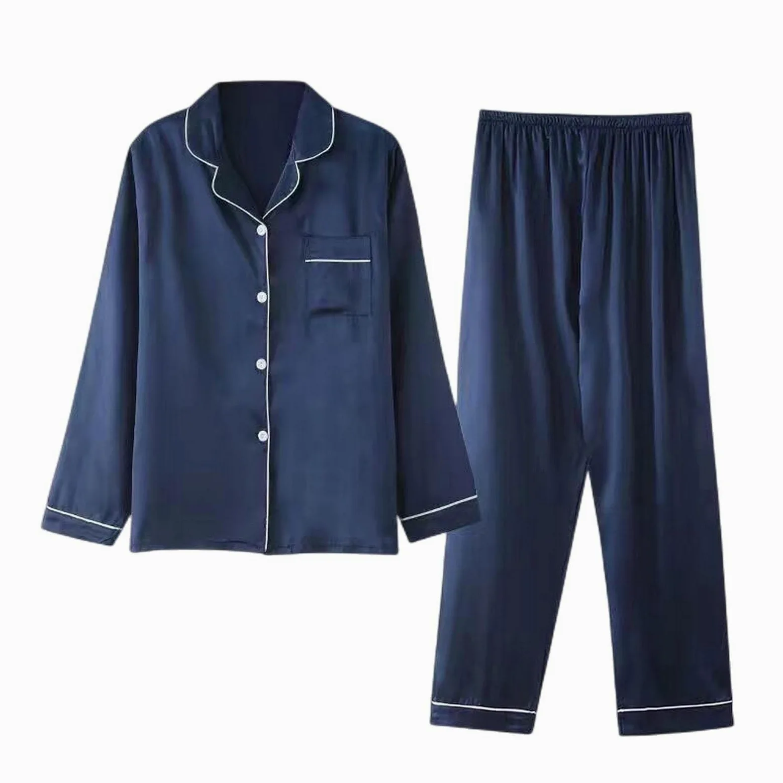 MOGSA Pijama de seda para mujer, para primavera y verano, pantalones de manga larga, traje de satén de seda de hielo, talla grande