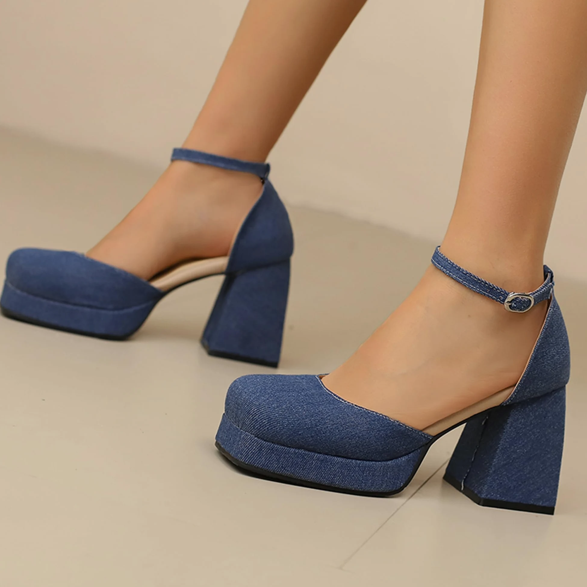 Zapatos Mary Jane sexys con Punta Cuadrada Cerrada y Tiras en Tobillo para Mujer,Tacones Bloque con Plataforma sexys,Sandalias tacón Elegantes para Fiesta