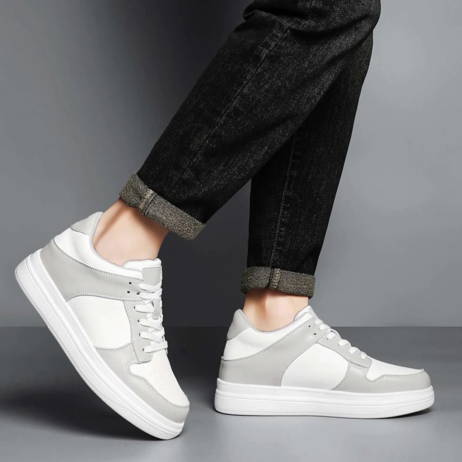 Elevator Zapatos Hombre Transpirable Zapatillas de Cuero Zapatos Casual Zapatos Blancos Zapatos de Senderismo Clásicos Zapatos con Cordones Cómodos Zapatillas Deportivas al Aire Libre para la