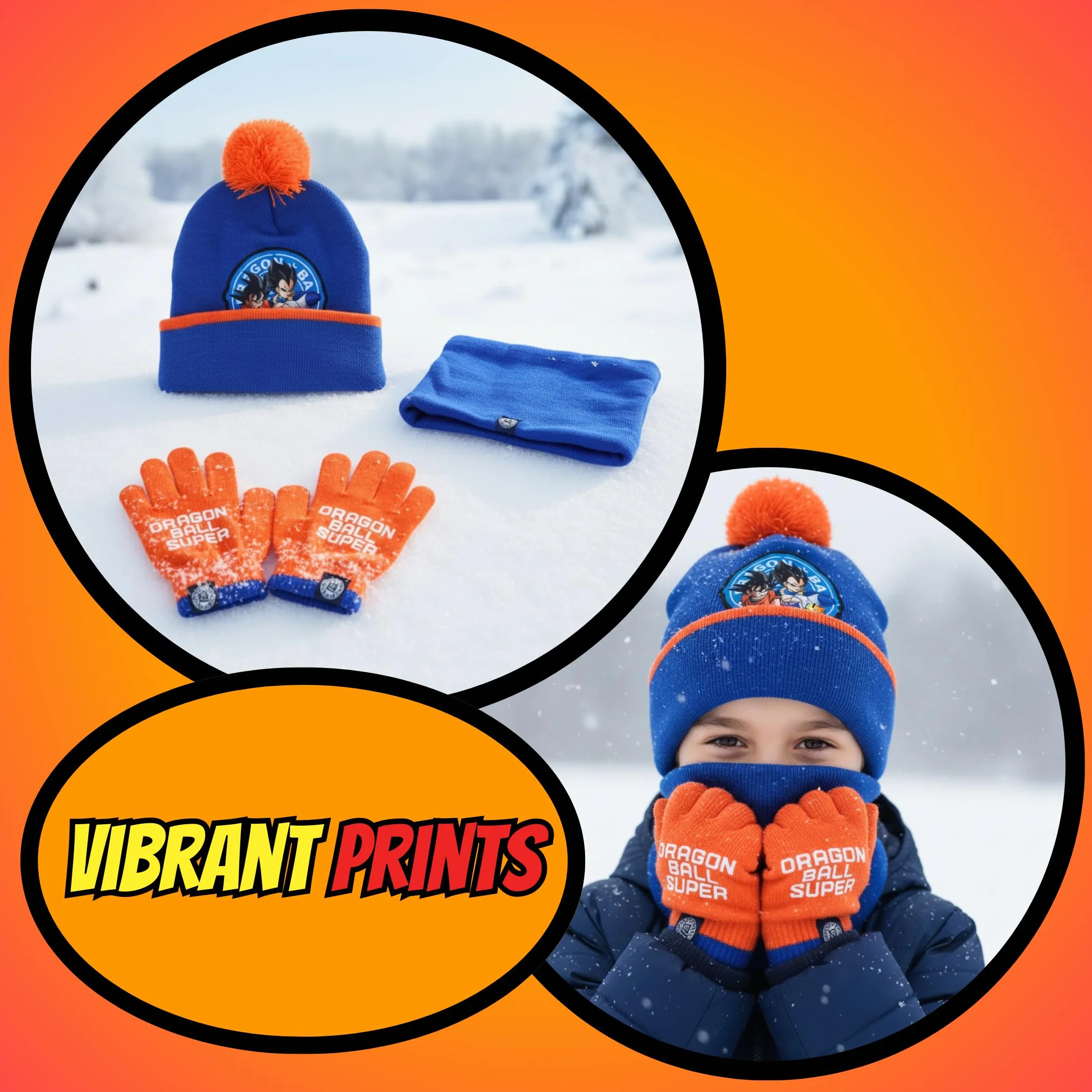 Dragon Ball Z Gorro Bufanda y Guantes para Niño, Conjunto de Invierno Infantil Diseño Goku, Regalo para Niños