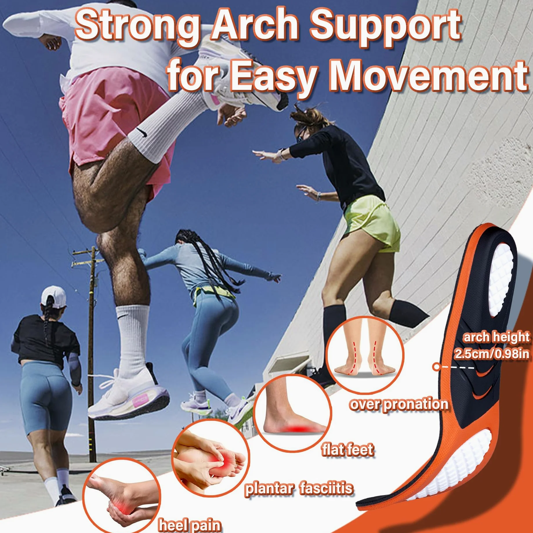 Plantillas de soporte de arco fuerte para fascitis plantar de más de 240 libras, inserciones de zapatos atléticos para hombres y mujeres, ideales para deportes activos, caminar, correr, entrenamiento,