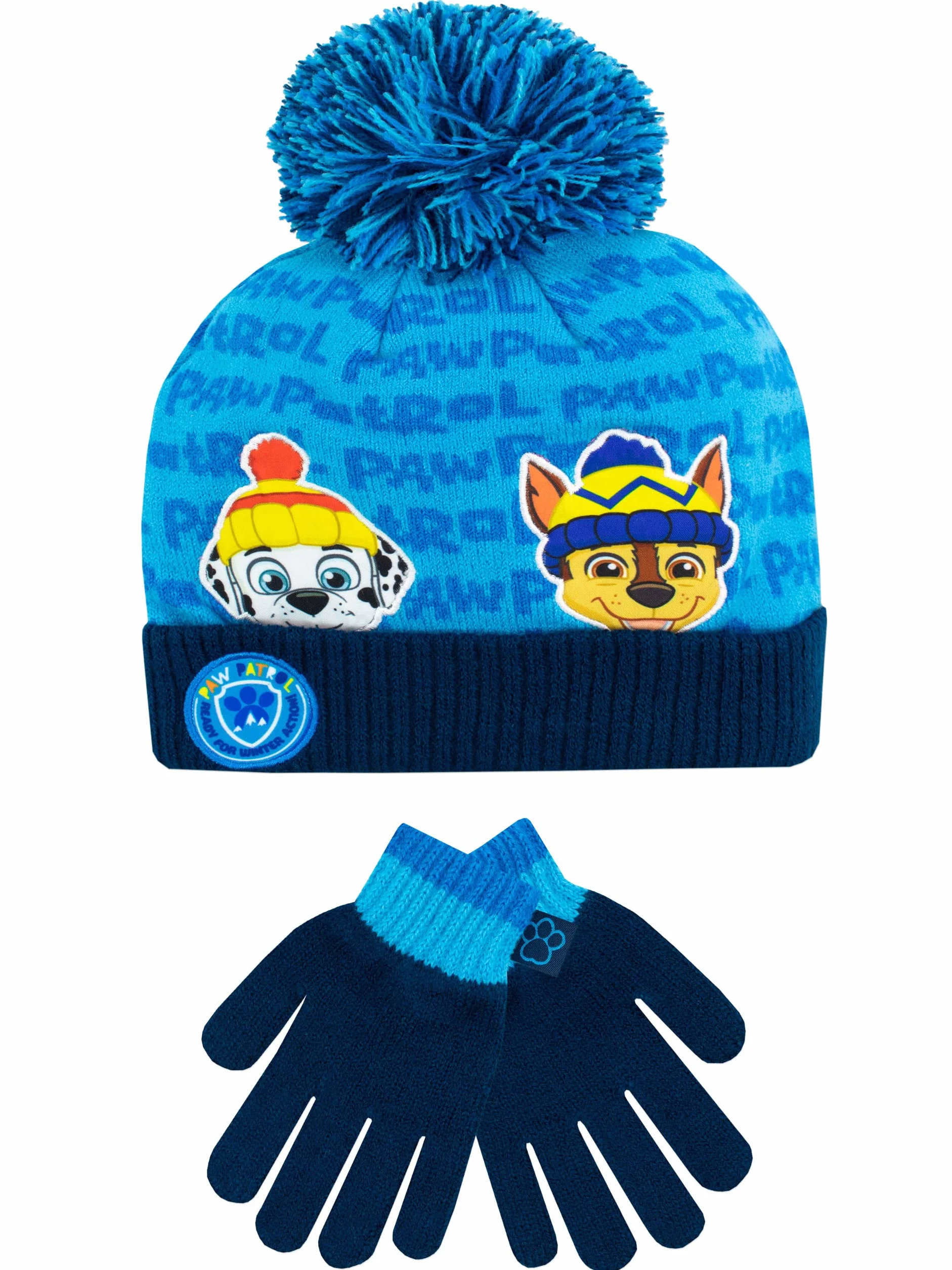 Paw Patrol Set de gorro y guantes de invierno para niños Chase and Rubble Azul Talla única