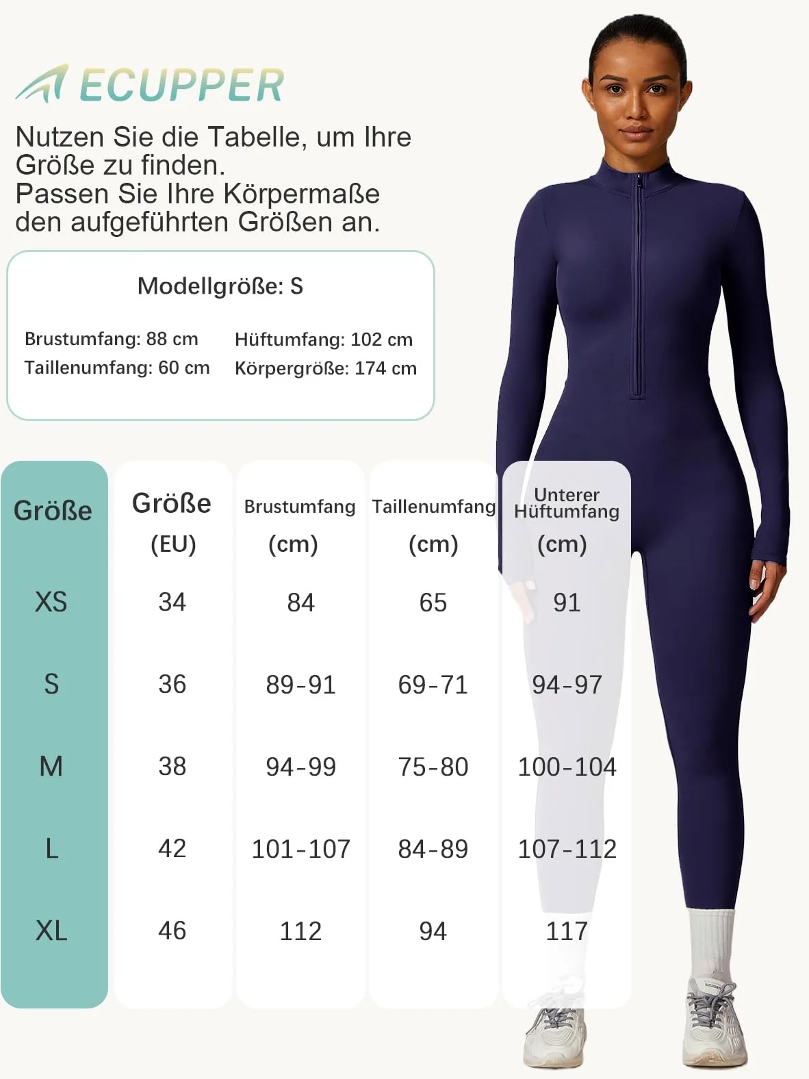 ECUPPER Enterizo Deportivo para Mujer Con cierre de cremallera y manga larga - Body moldeador para yoga y gym