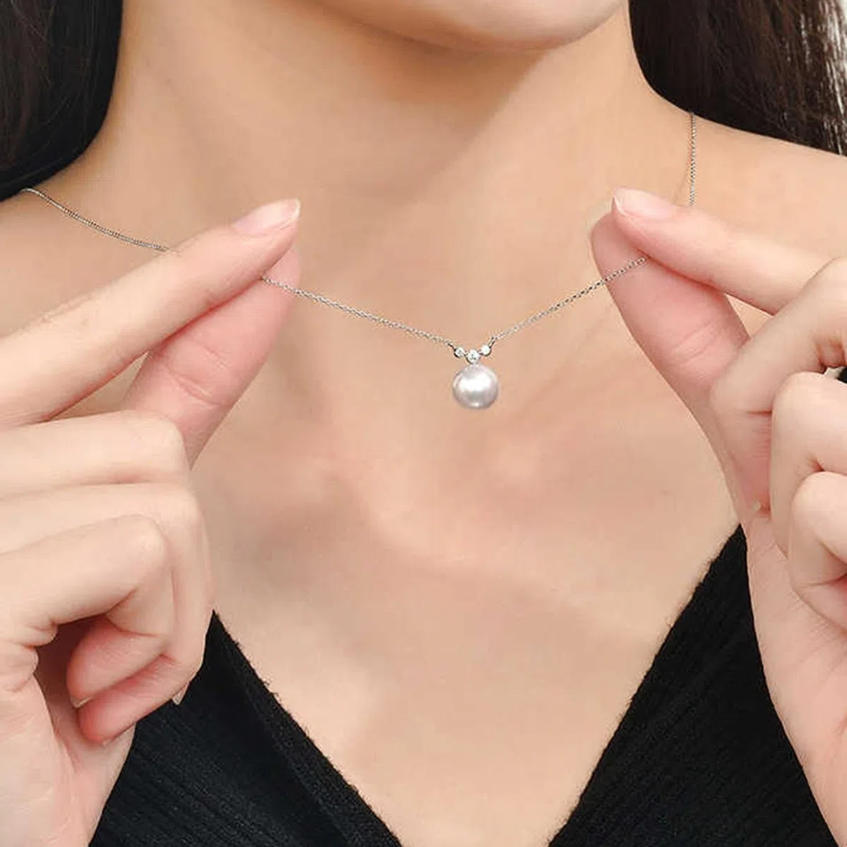 Collares de oro blanco para mujer, elegante collar de diamantes de 9K/14K/18K con colgante de perla de 8.5mm