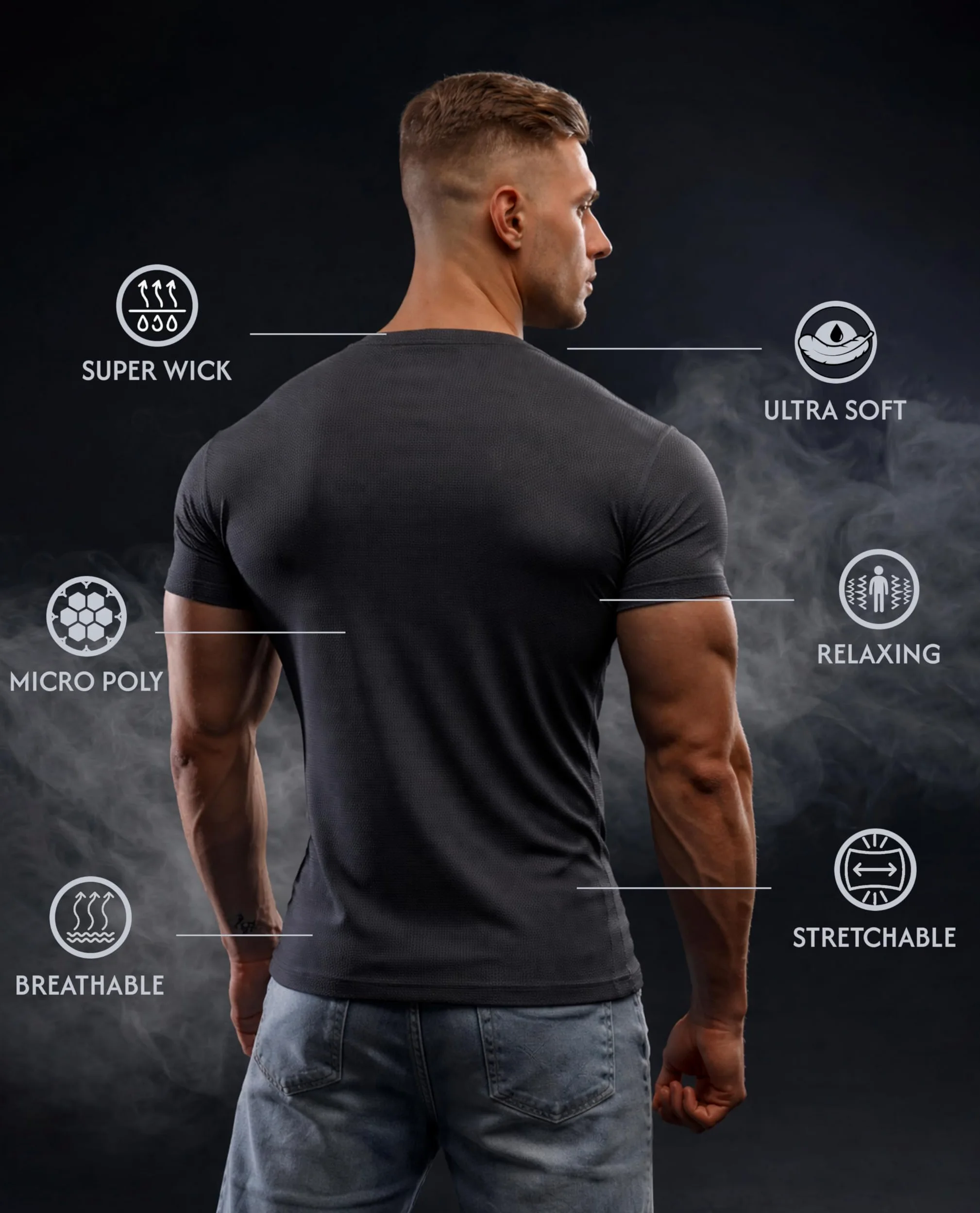 Peppyzone Combinación de camiseta estampada para hombre (3 piezas) | Micro poliéster manga corta ropa deportiva | Camiseta transpirable de entrenamiento para gimnasio, correr, fitness y entrenamiento