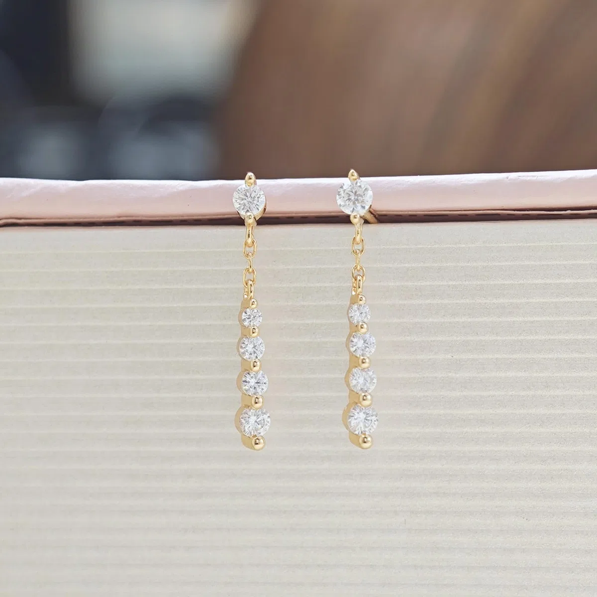 Pendientes colgantes con borla de moissanita de oro amarillo de 9K/14K/18K para mujer