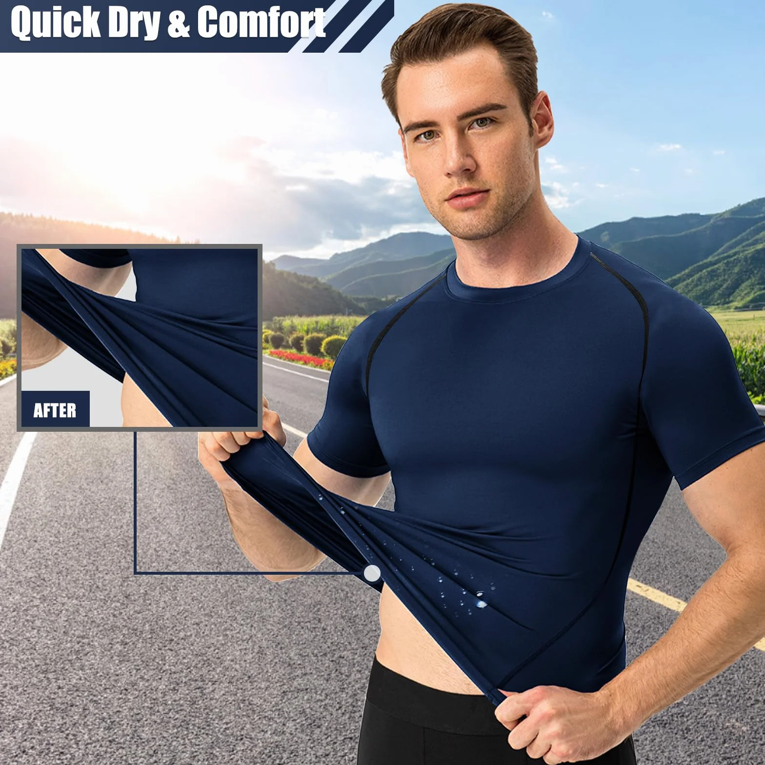 Camiseta Compresión Hombre Entrenamiento Deportes Manga Corta Camiseta Ciclismo Atlético Camisetas interiors Secado Rápido Tops Mallas Transpirables Base Deportiva de Gimnasio