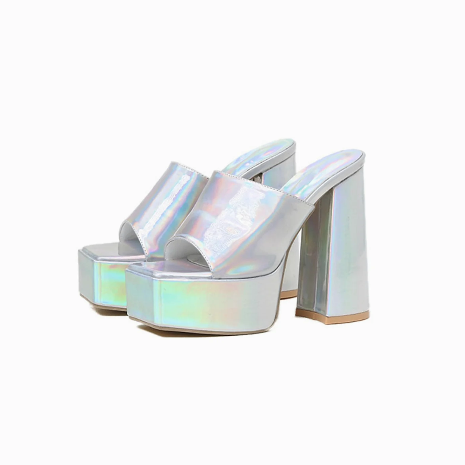 Sandalias De Tacón Grueso Cómodo De Las Mujeres 15CM Toe Cuadrado Open Toe Wedding Party Dinner Prom Dance Dress High Heel Sandalias