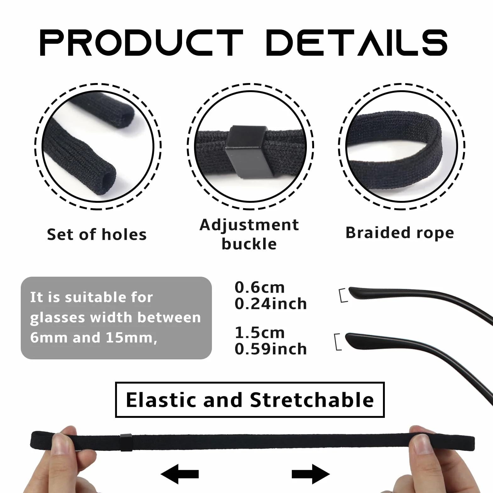 5 Pcs Correas para Gafas Deportivas Ajustables Antideslizante Cordón Sujeta Gafas Negro