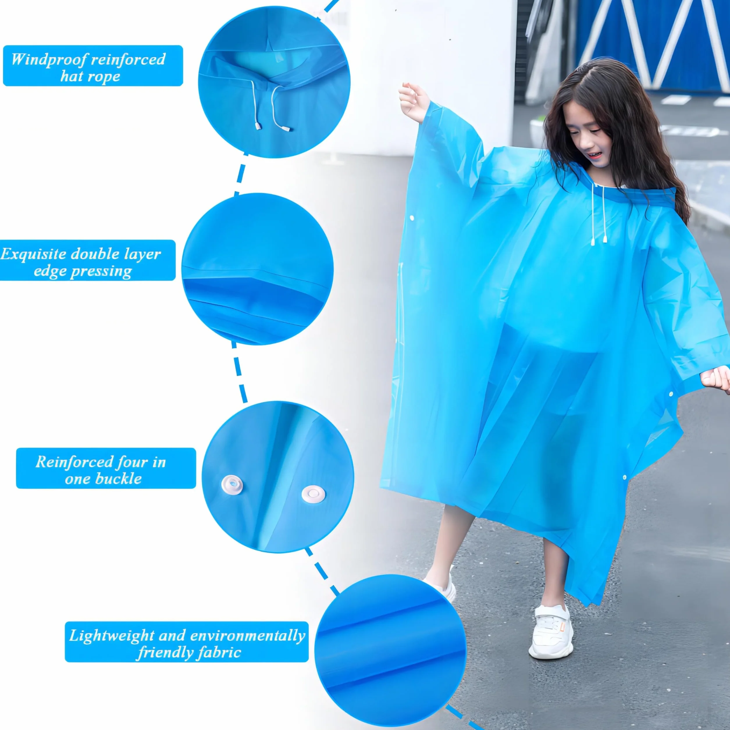 2 Pcs Poncho Niños, EVA Chubasquero Impermeables para Hombres/Mujeres, Capa de Lluvia con Capucha Chubasquero Niñas, Chaquetas de Lluvia Infantiles Reutilizable para Aire Libre