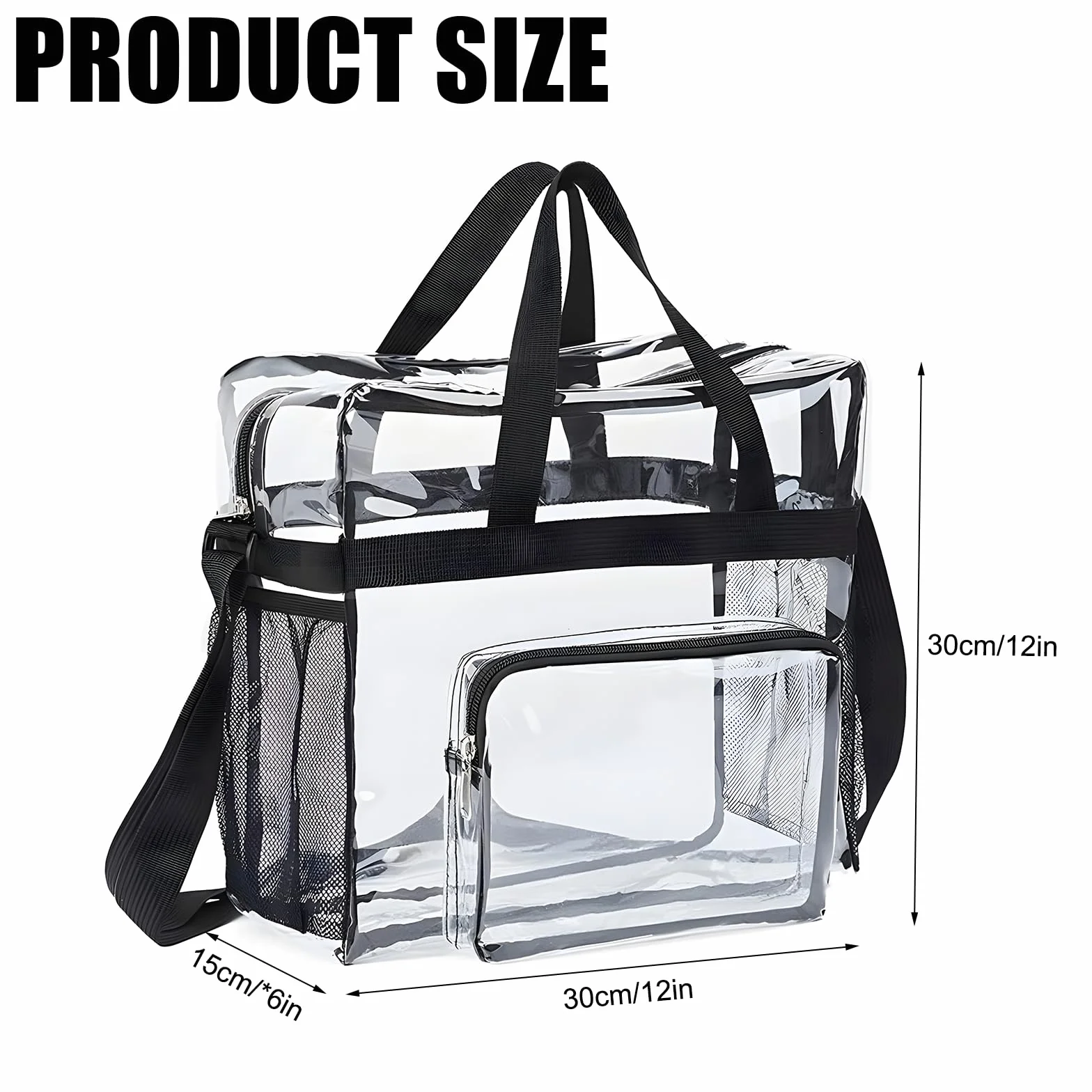 Bolso Transparente Mujer, PVC Bolso Bolsa Viaje Accesorios | Impermeable Bolsas Transparentes para Estadios con Bolsillos para El Trabajo, Juegos Deportivos y Conciertos