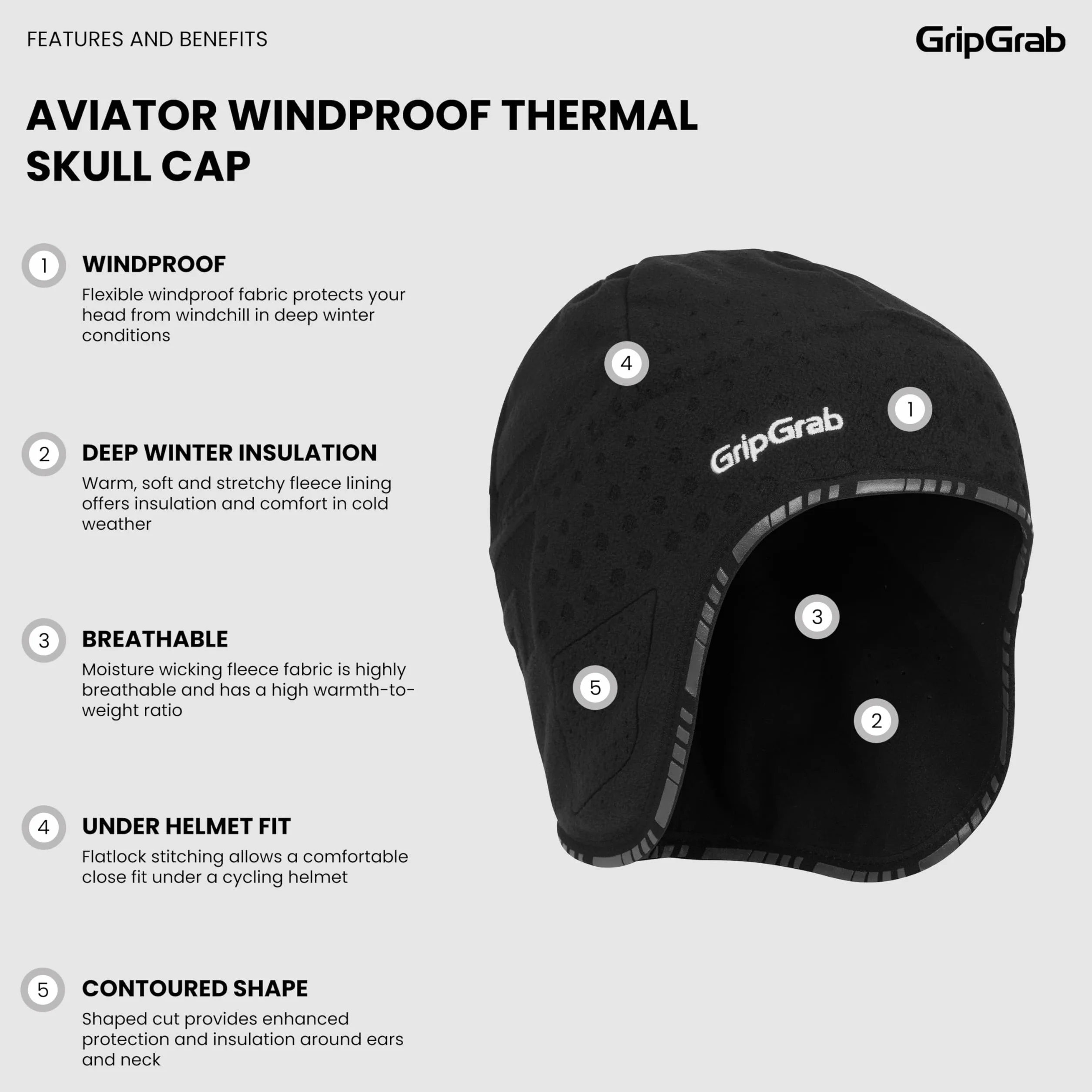 GripGrab Sotocasco de Ciclismo de Invierno Cortavientos Gorro Aviator Skull Cap Forro Polar Calentador Cabeza