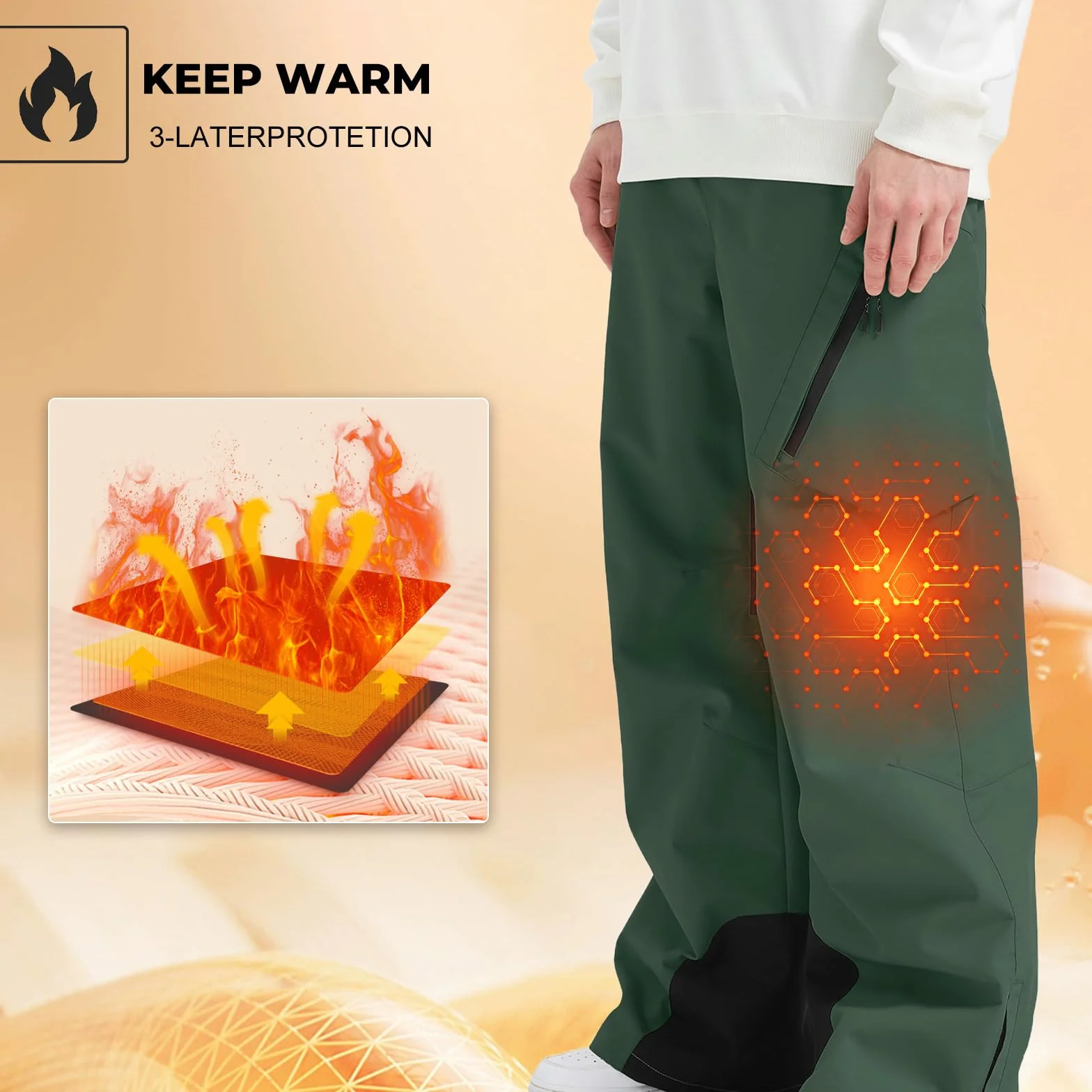 Pantalones de nieve para hombre HOUZONIY impermeables con tirantes esquí invierno