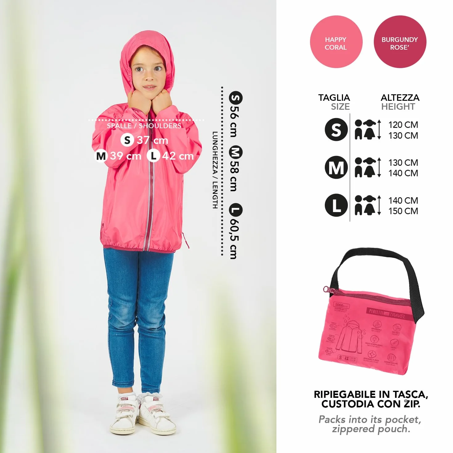 PERLETTI Cortavientos Niño Niña Impermeable Chaqueta Outdoor Running Estuche