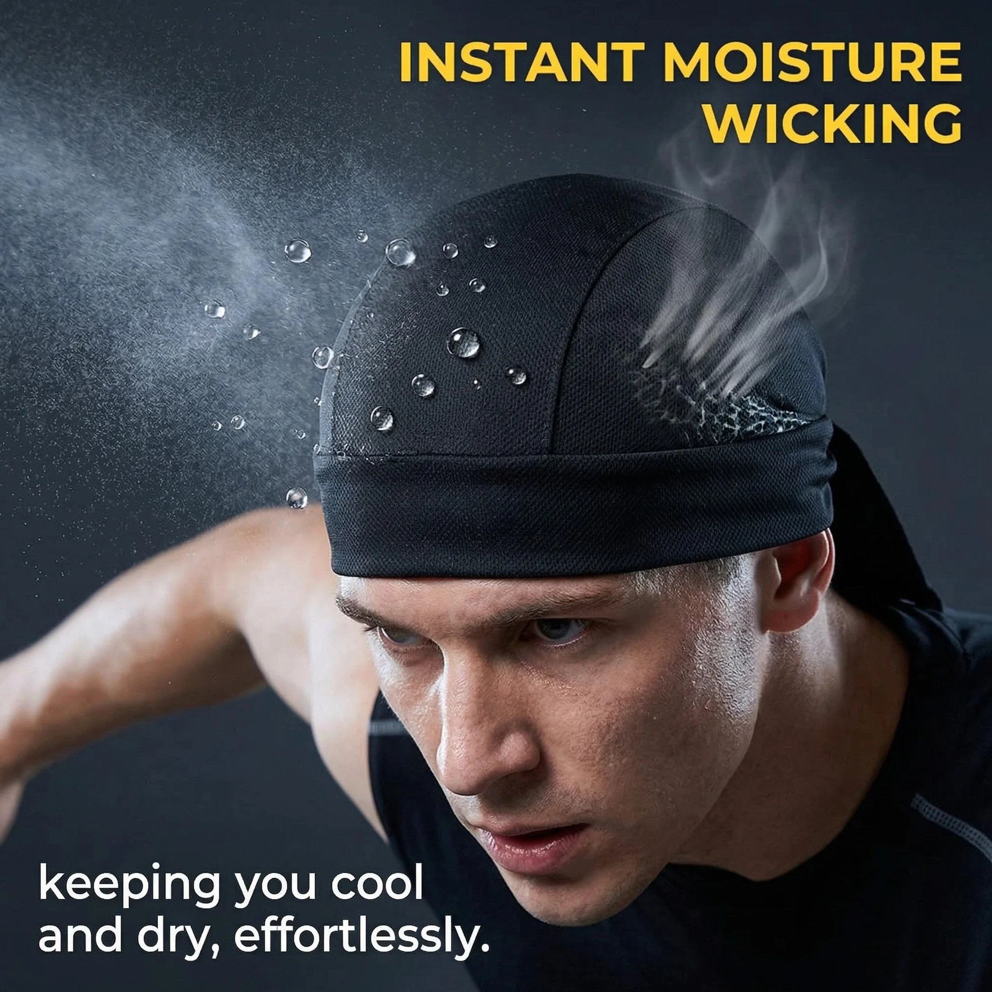 Pañuelos para la Cabeza Hombre, Pañuelo Absorbente de Poliéster para Deporte, Talla Única - 3 Colores (Negro, Blanco, Gris Claro)