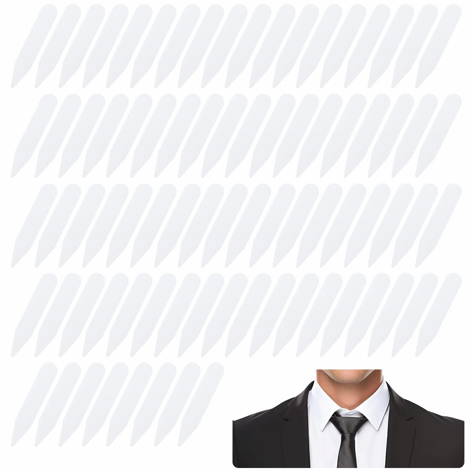 100 unidades de varillas para cuello de camisa, soporte para cuello de camisa, soporte de cuello de plástico, para camisas de hombre, camisa de hombre, pasador de cuello de PVC, pegatinas para hombre,