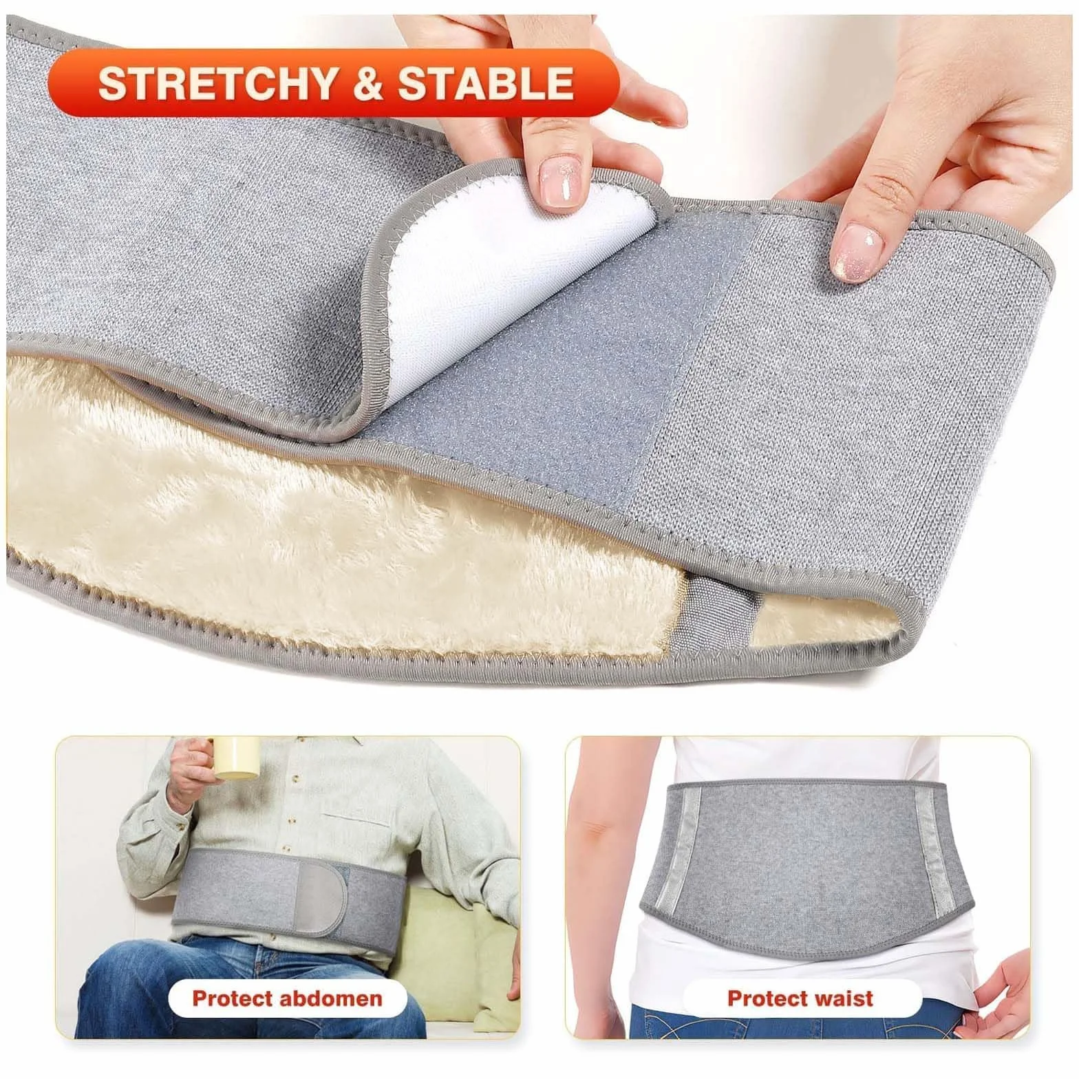 Winter Warmer Rückengurt,Calentador de espalda,Cinturón Lumbar de Peluche,Cinturón de soporte lumbar para mujer,cinturón de apoyo lumbar,cintura de apoyo caliente,Unisex Wärmegürtel (L) Weiß