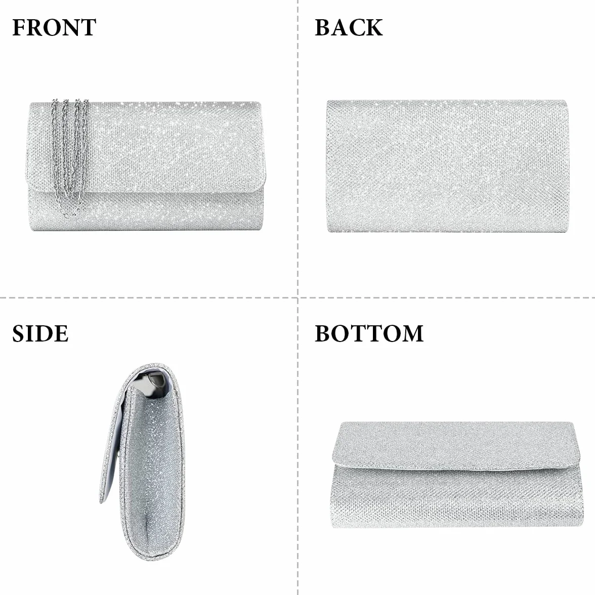 OSDUE Bolso de Mano para Mujer con Cadena Desmontable, Bolso de Hombro Cruzado con Ientejuelas y Purpurina, Bolso de Novia para Boda, Evento, Citas y Cóctel