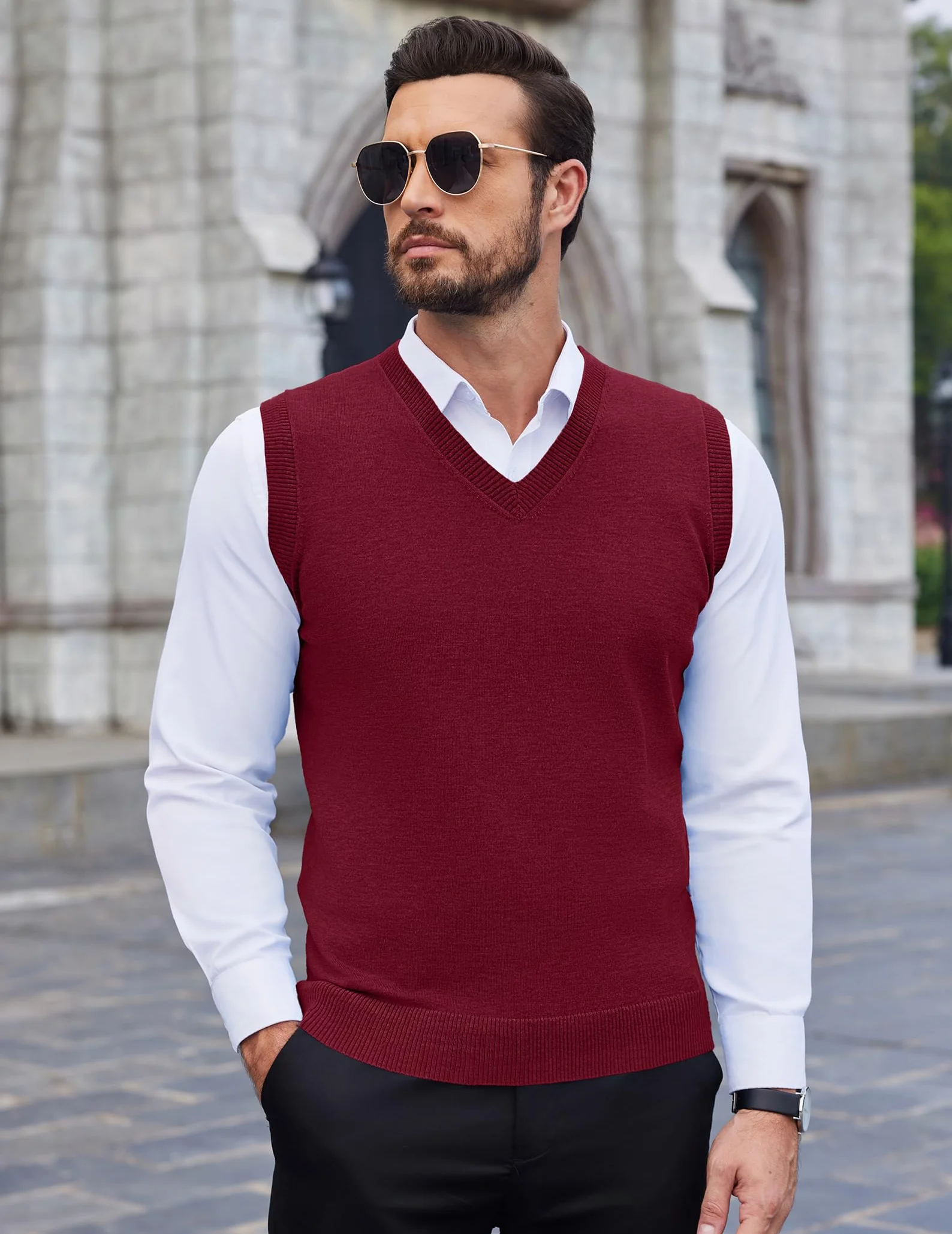 COOFANDY Chaleco sin mangas para hombre, clásico, ajustado, ropa de punto, cuello en V, casual, liso, suéter sin mangas