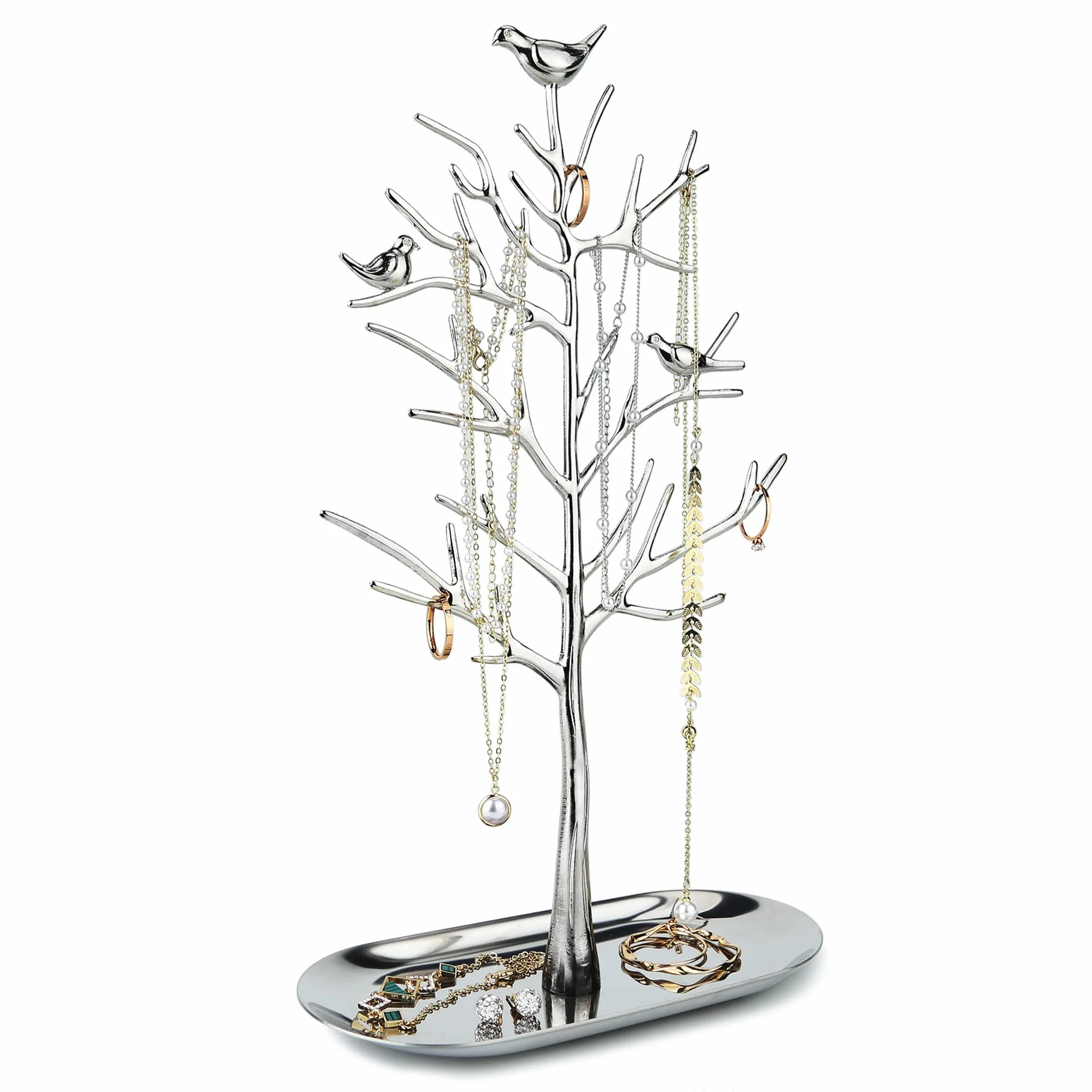 MORE&LESS Soporte de joyería de árbol grande de metal, puede colgar collares, anillos, pulseras, etc., sala de estar, dormitorio, tocador