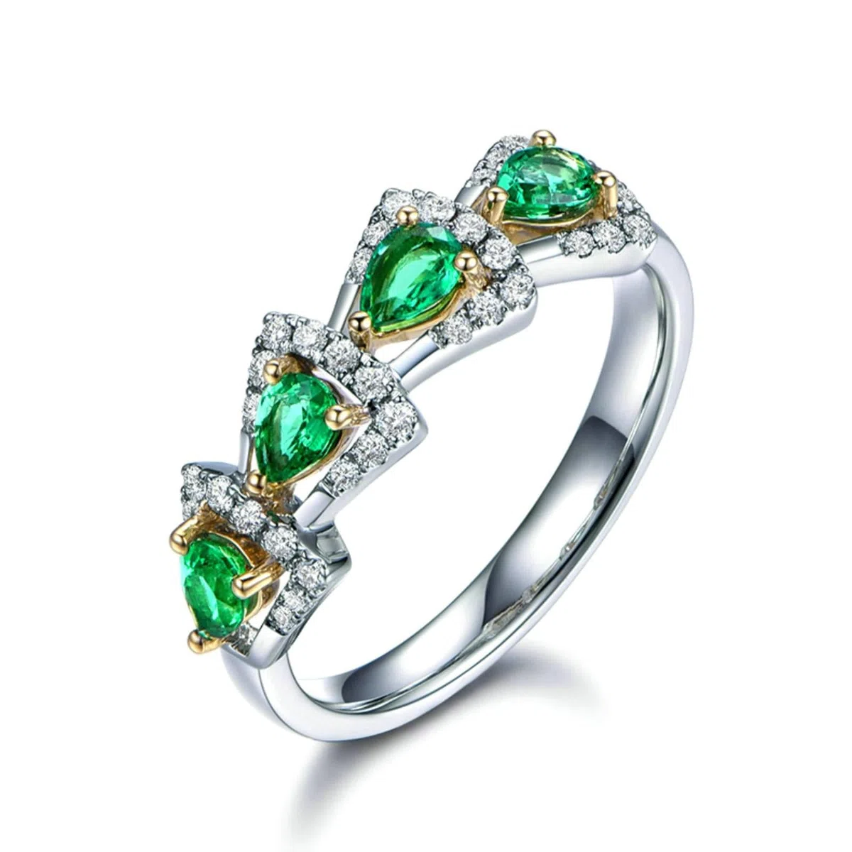 Alianzas de boda de platino 950 individuales para mujer, anillo de compromiso, triángulo con gotas de 0,5 quilates de esmeralda y moissanita, 0,2 ct, talla 47-65