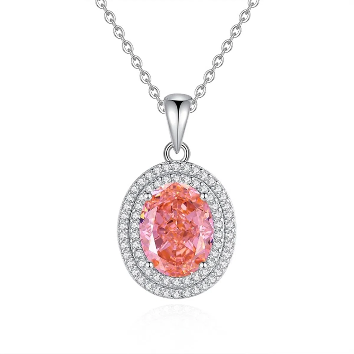 Collares con colgante para mujer en oro blanco/platino, cadena ovalada de oro blanco, cadena de cumpleaños