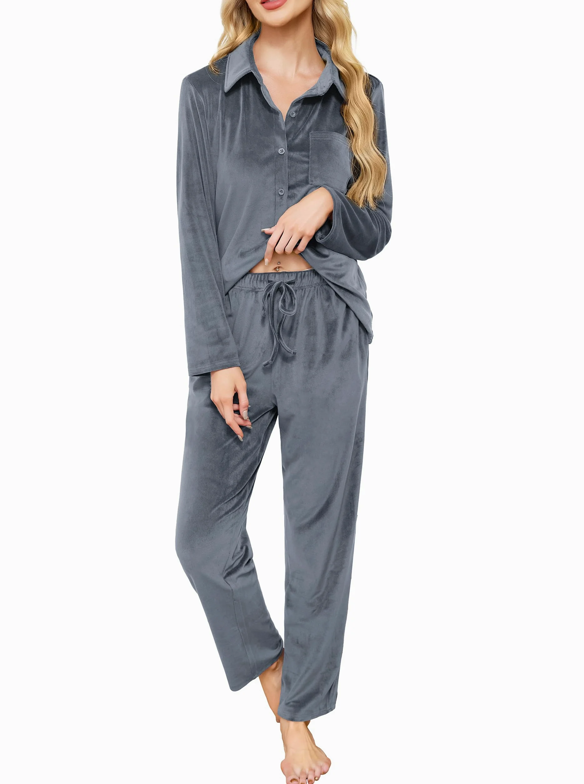 Wikoan Conjunto de Pijama Mujer Pijama de Invierno Felpa de una Cara para Mujer