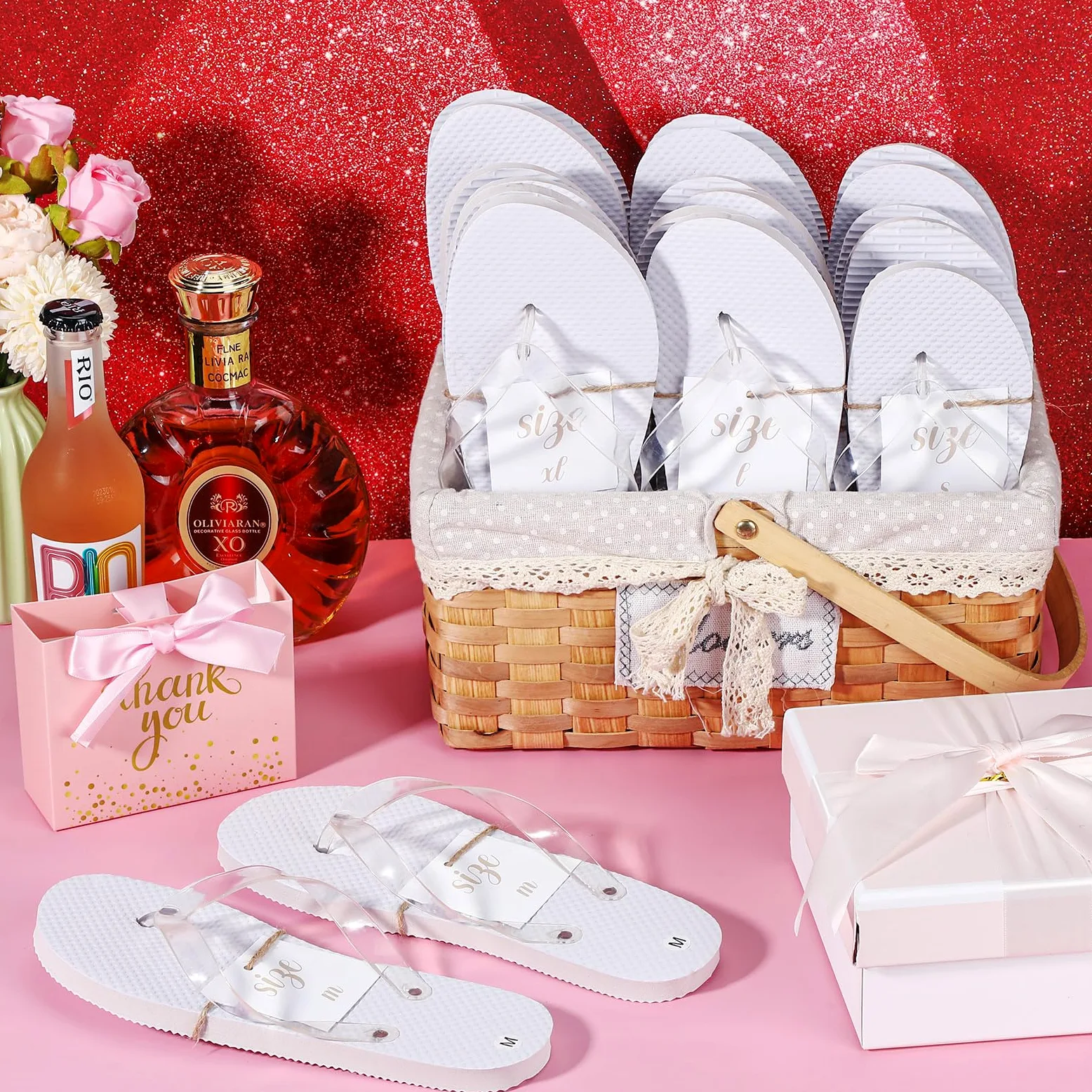 Hestya 24 Pares Chanclas para Invitados Sandalias de Boda Pantuflas Blancas para Recepción Playa Piscina Fiesta, 4 Tamaños