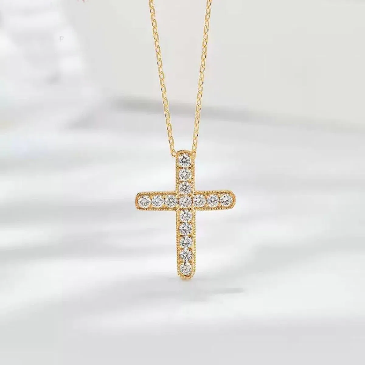 Collar de cadena para mujer, collar de mamá para mujer, cruz con diamante de 0,22 quilates, oro amarillo de 9/14/18 quilates, 45 cm