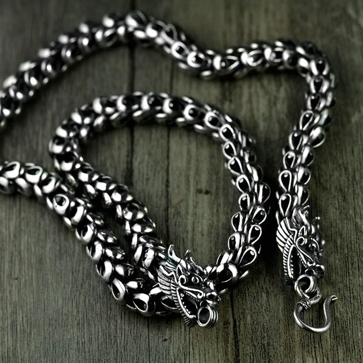 Collar de plata 925 maciza con cadena de dragones para hombre, hipoalergénico